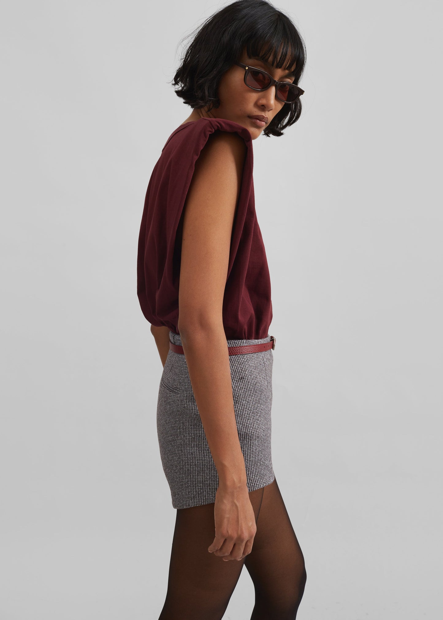 Eva Padded Shoulder Muscle T-Shirt - Burgundy