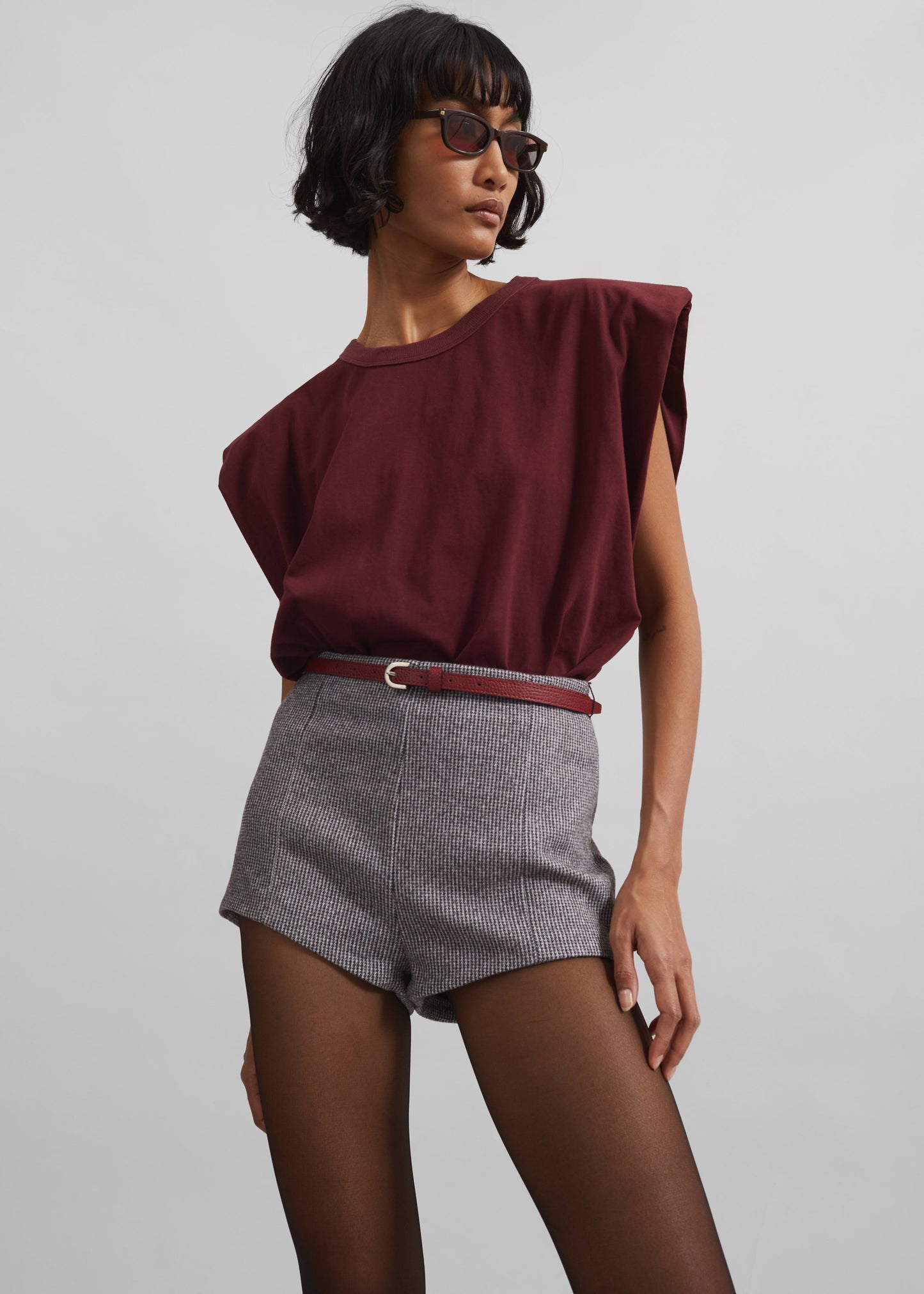 Eva Padded Shoulder Muscle T-Shirt - Burgundy