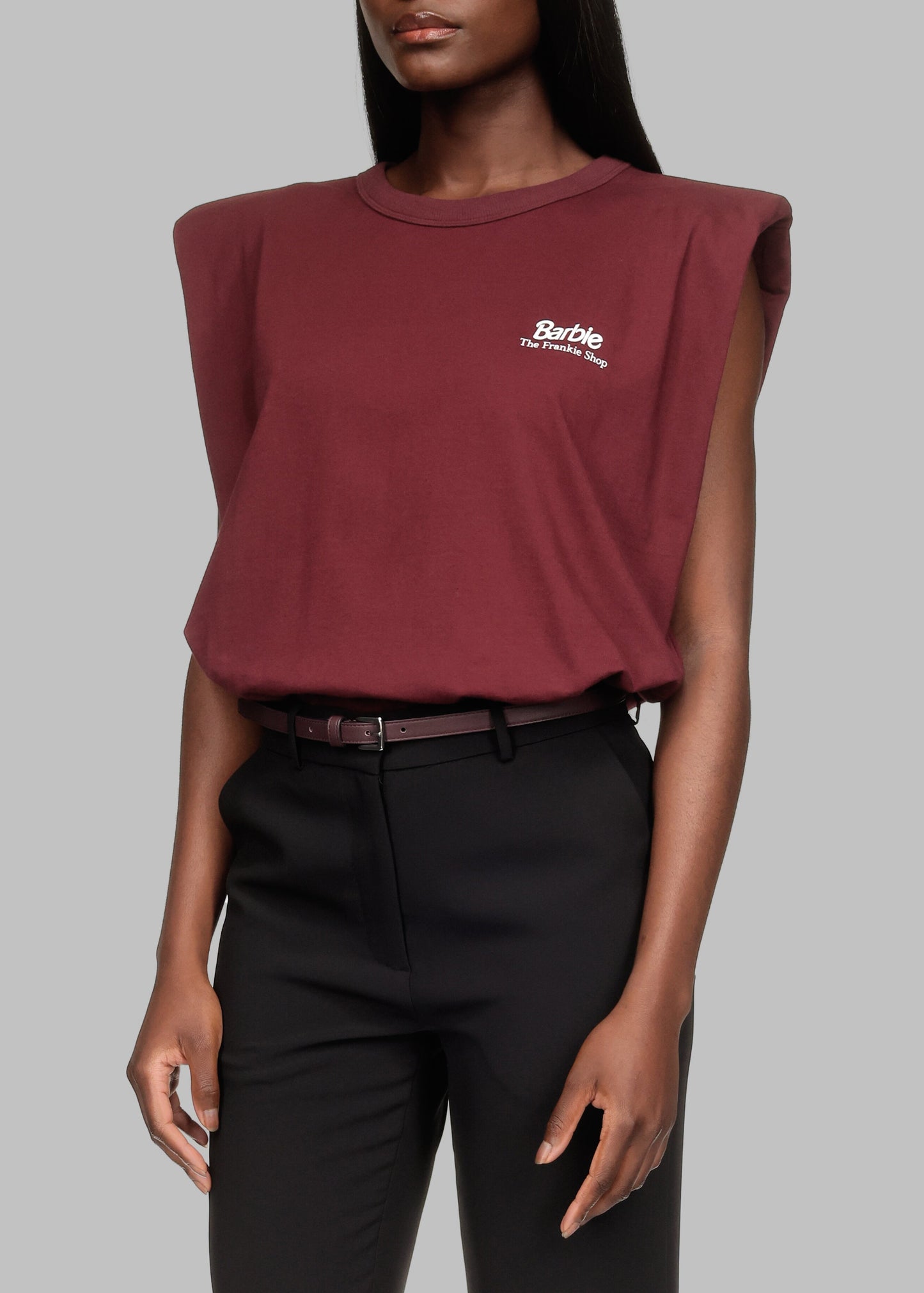 Eva Padded Shoulder Muscle T-Shirt x Barbie™ - Burgundy