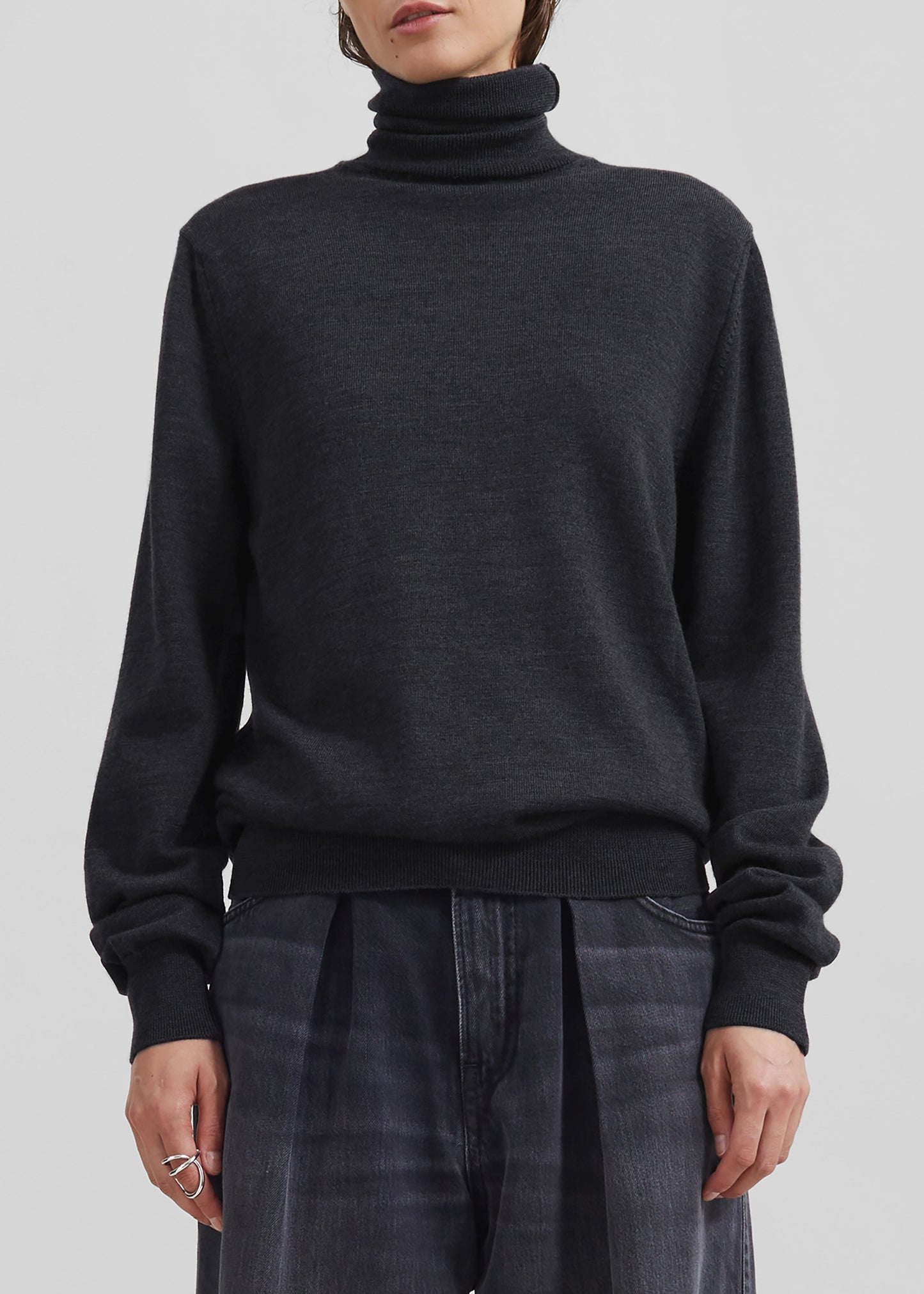 Eve Thin Turtleneck Sweater - Dark Grey Melange