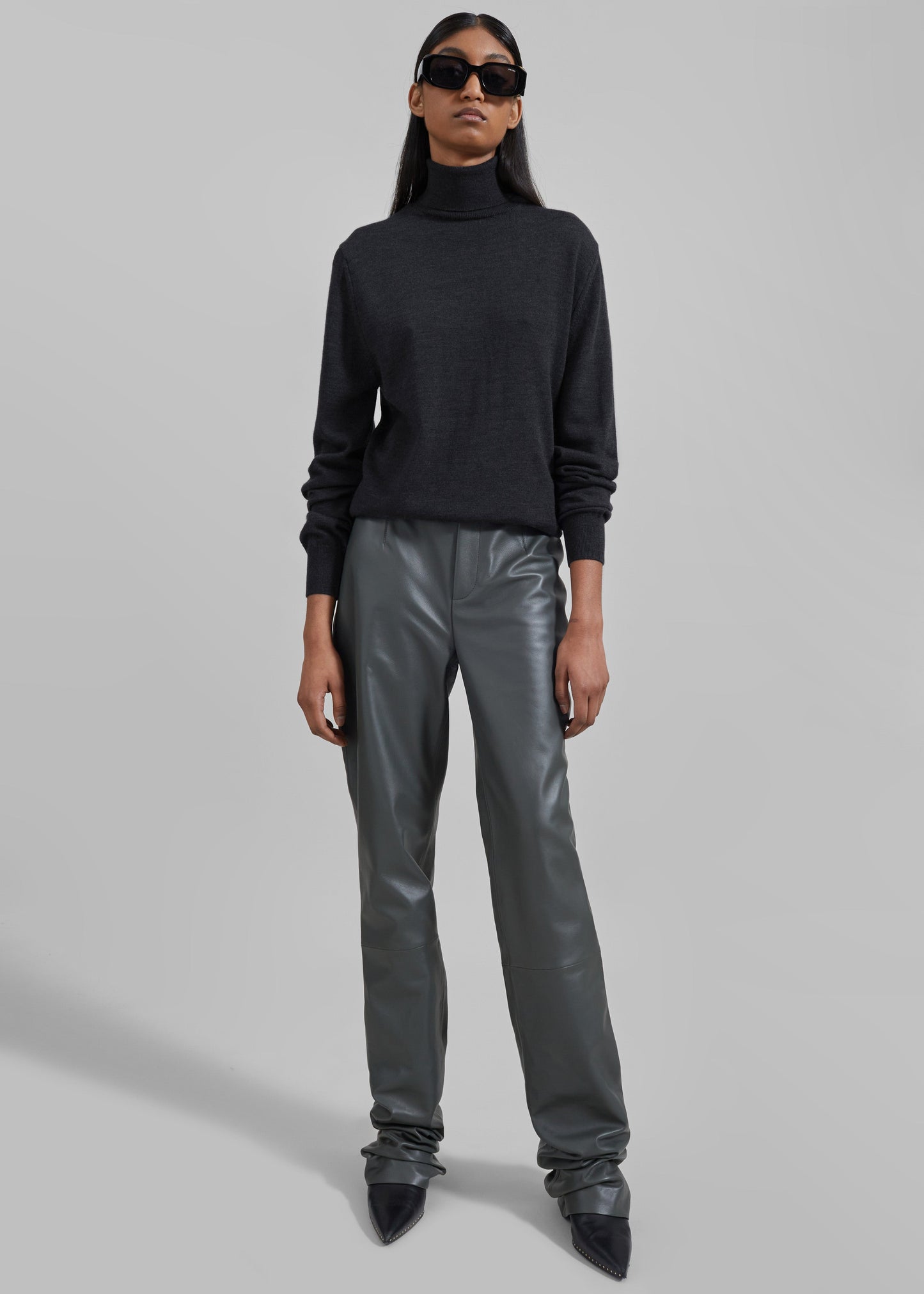 Eve Thin Turtleneck Sweater - Dark Grey Melange