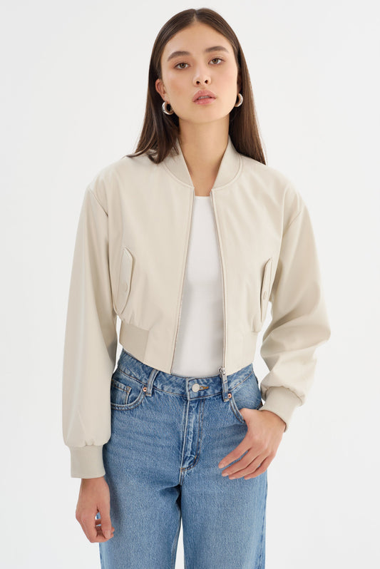 EVELIN | Faux Leather Cropped Bomber