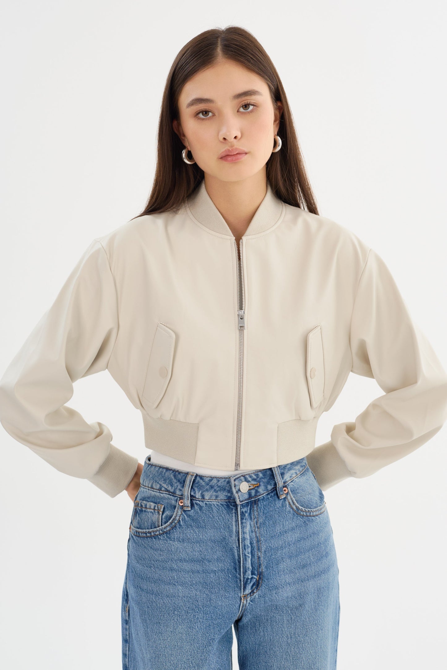 EVELIN | Faux Leather Cropped Bomber