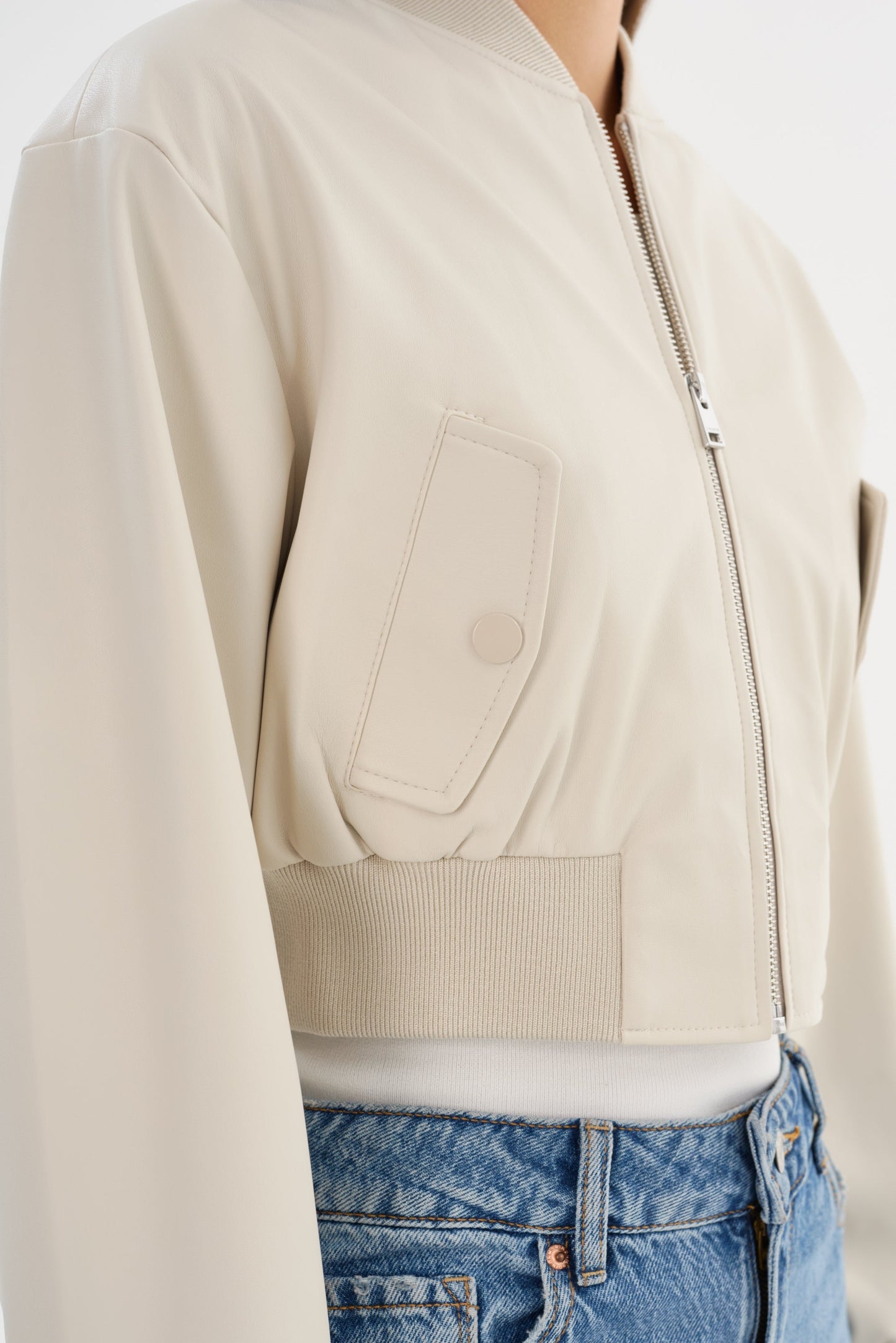 EVELIN | Faux Leather Cropped Bomber