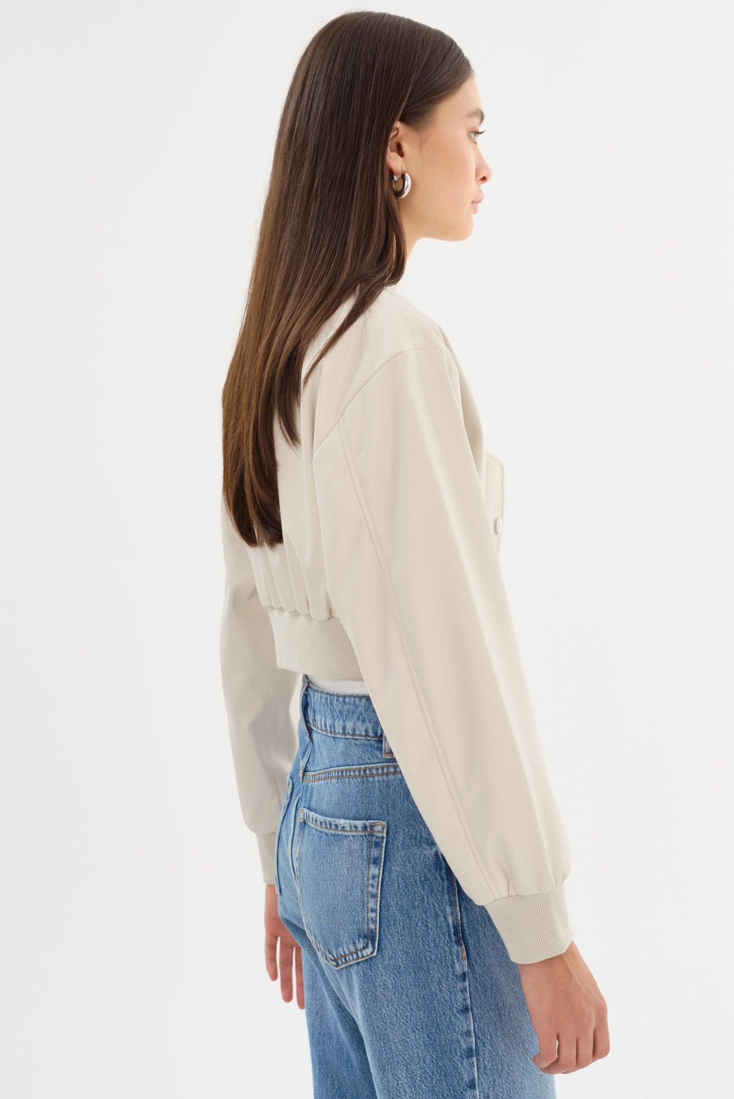 EVELIN | Faux Leather Cropped Bomber