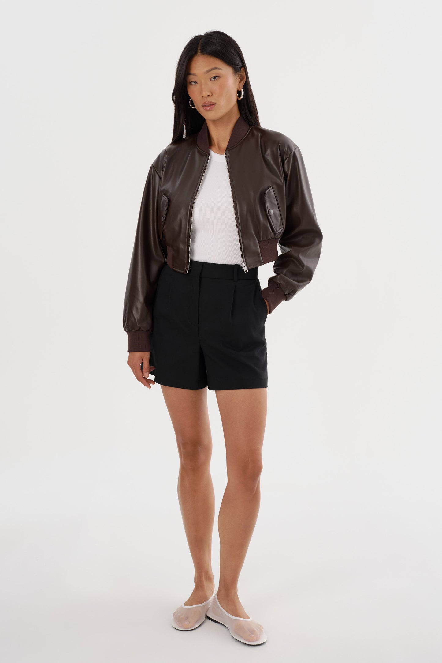 EVELIN | Faux Leather Cropped Bomber