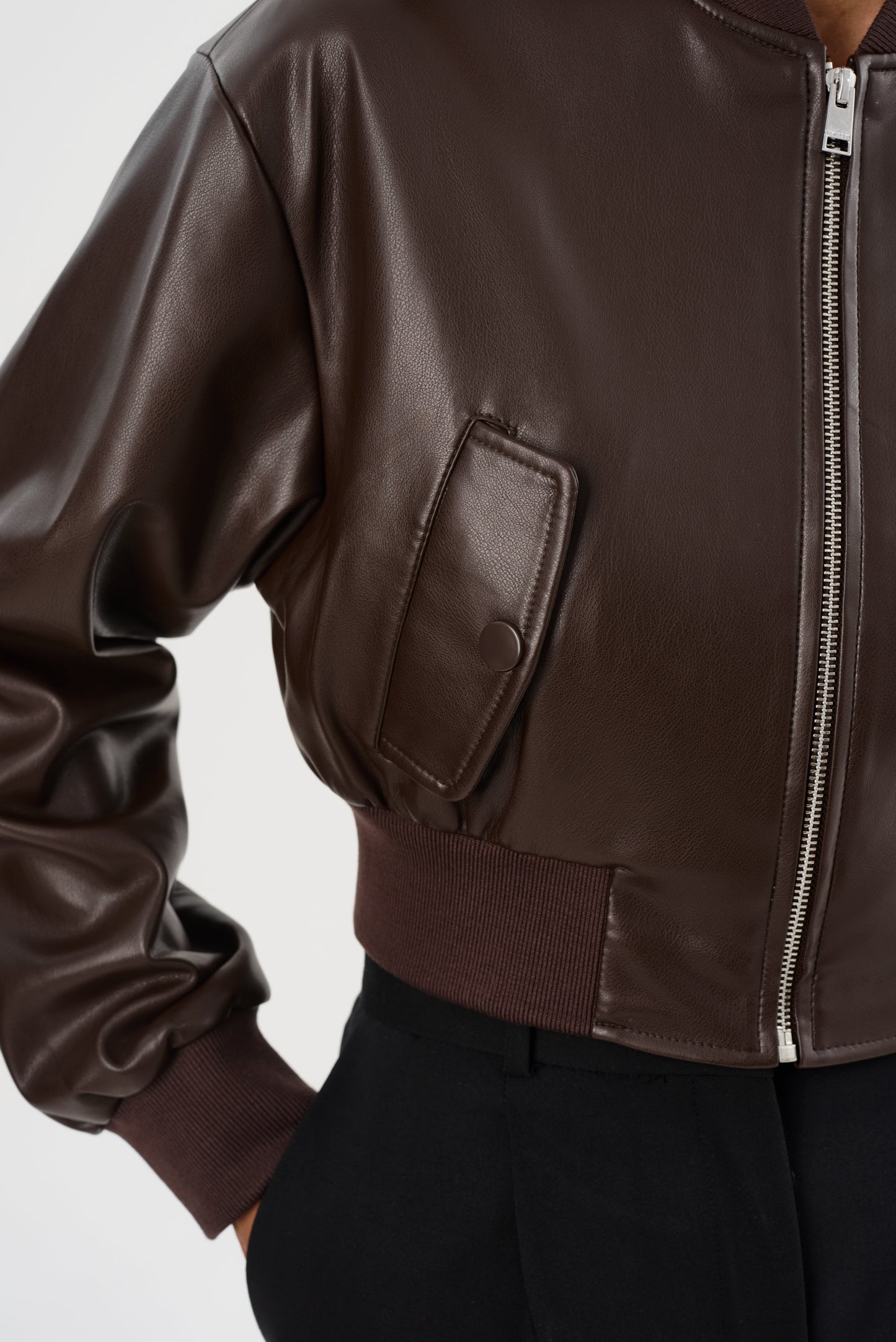 EVELIN | Faux Leather Cropped Bomber