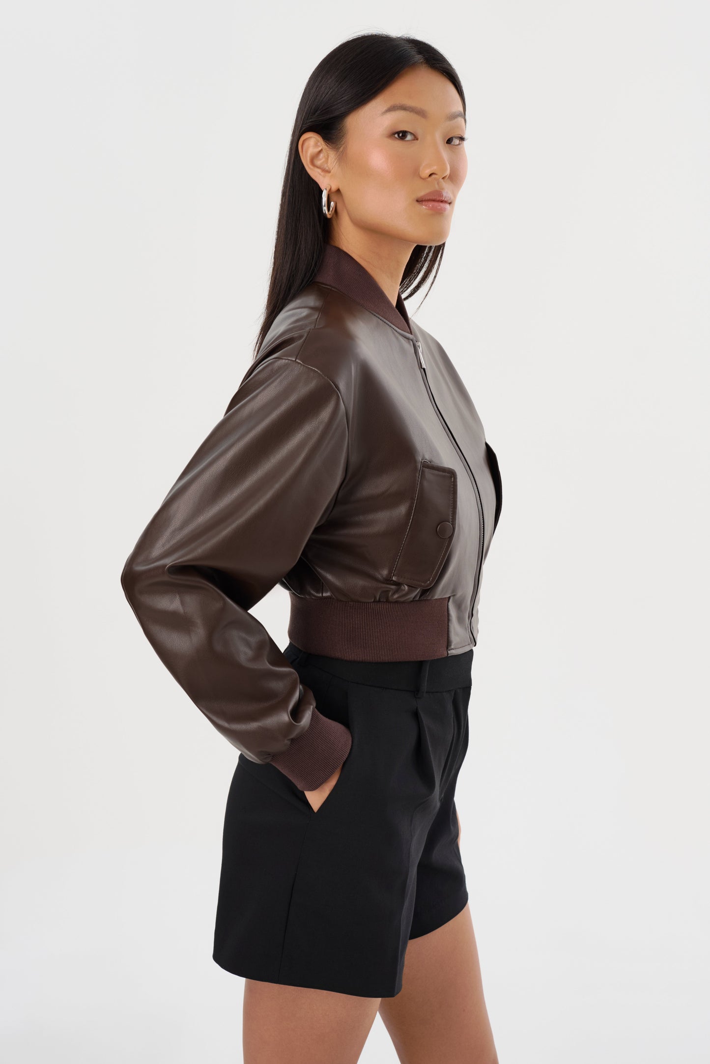 EVELIN | Faux Leather Cropped Bomber