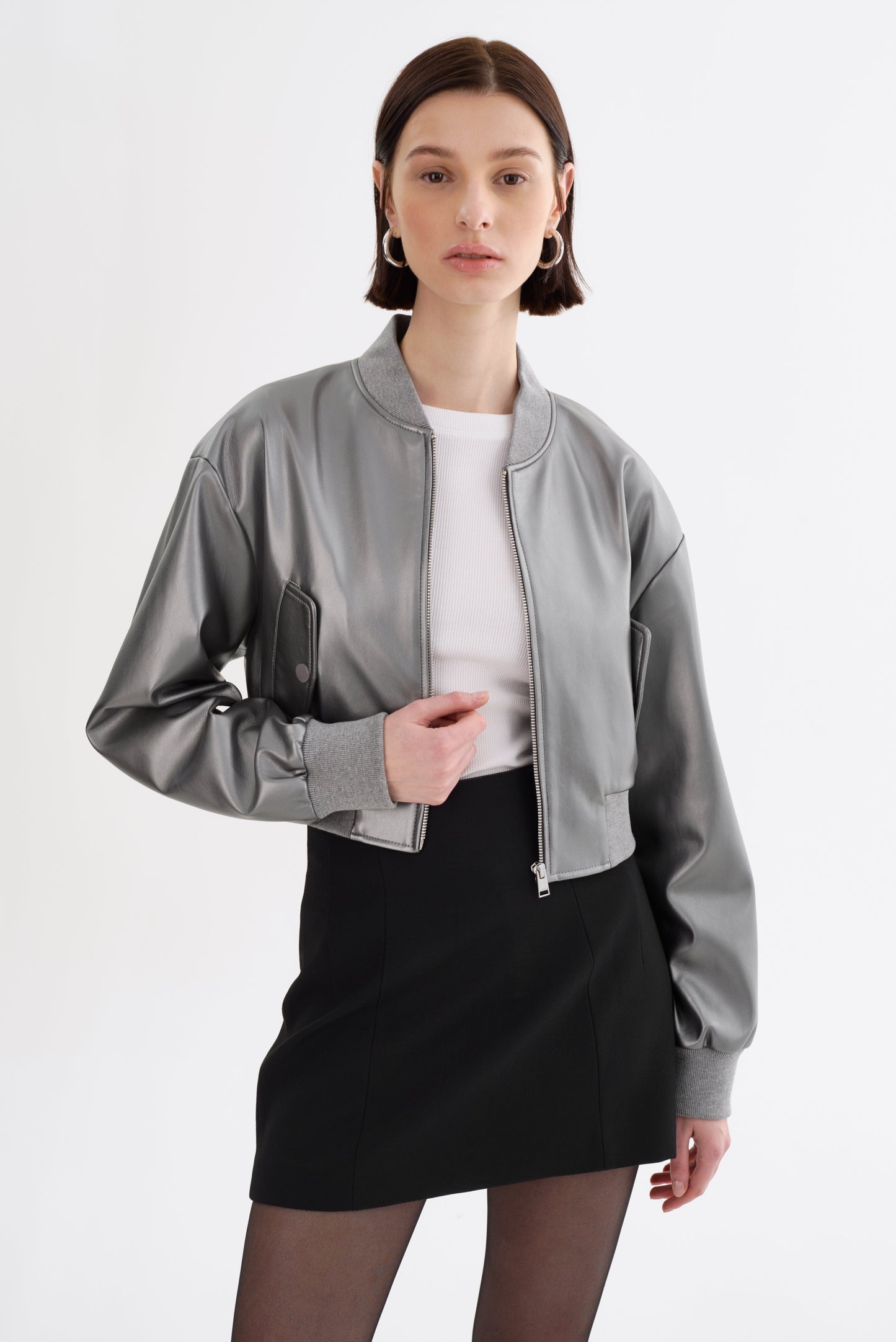 EVELIN | Faux Leather Cropped Bomber