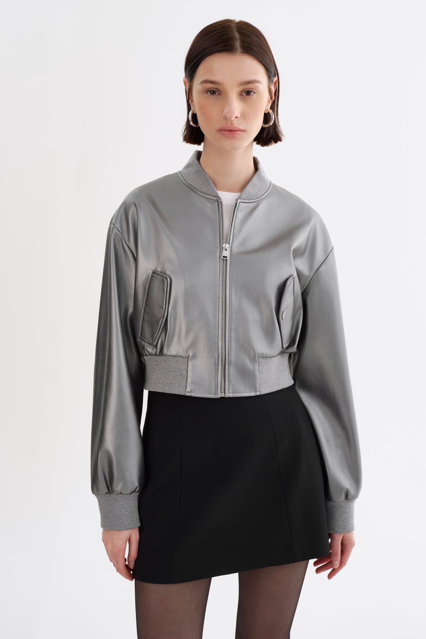 EVELIN | Faux Leather Cropped Bomber