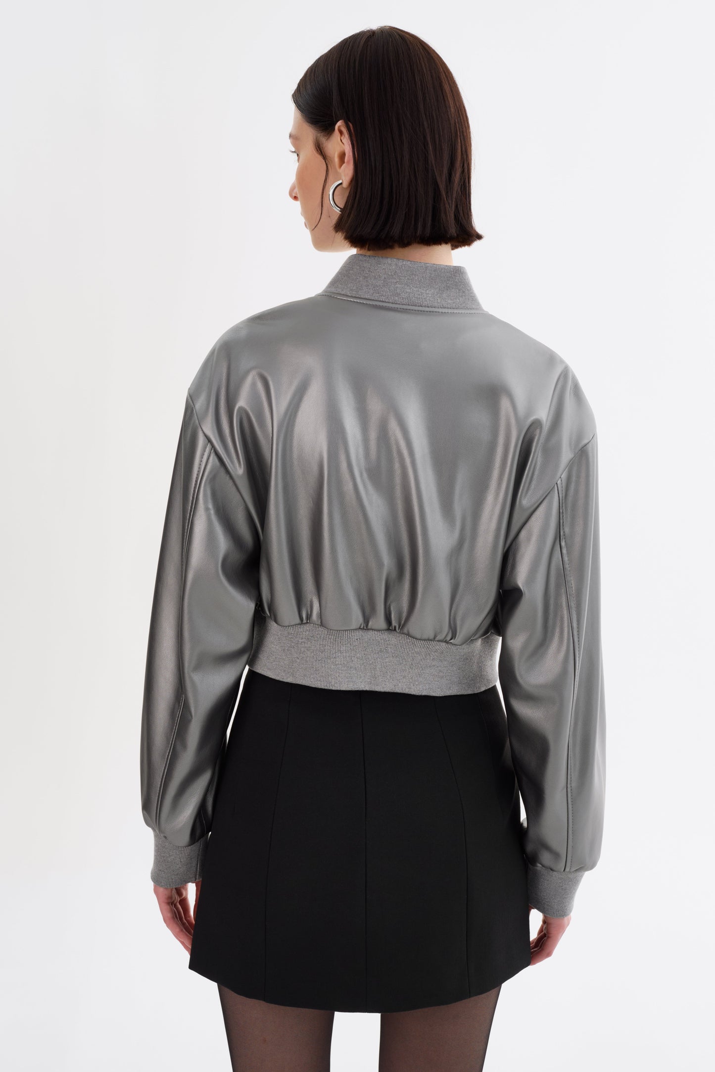 EVELIN | Faux Leather Cropped Bomber