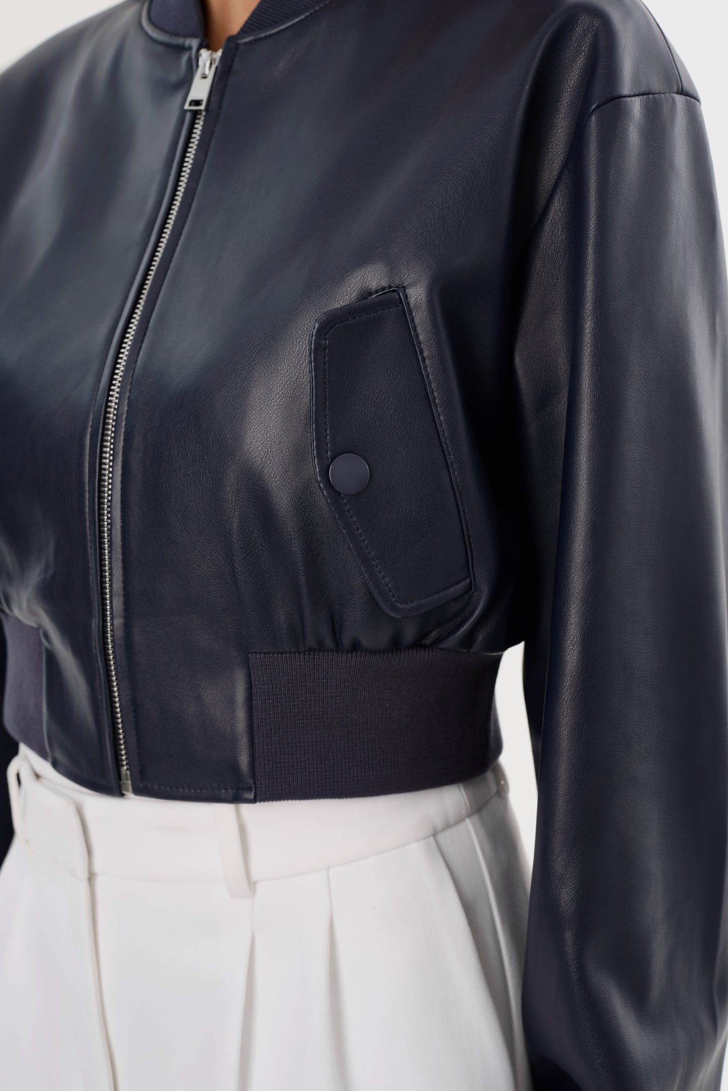 EVELIN | Faux Leather Cropped Bomber