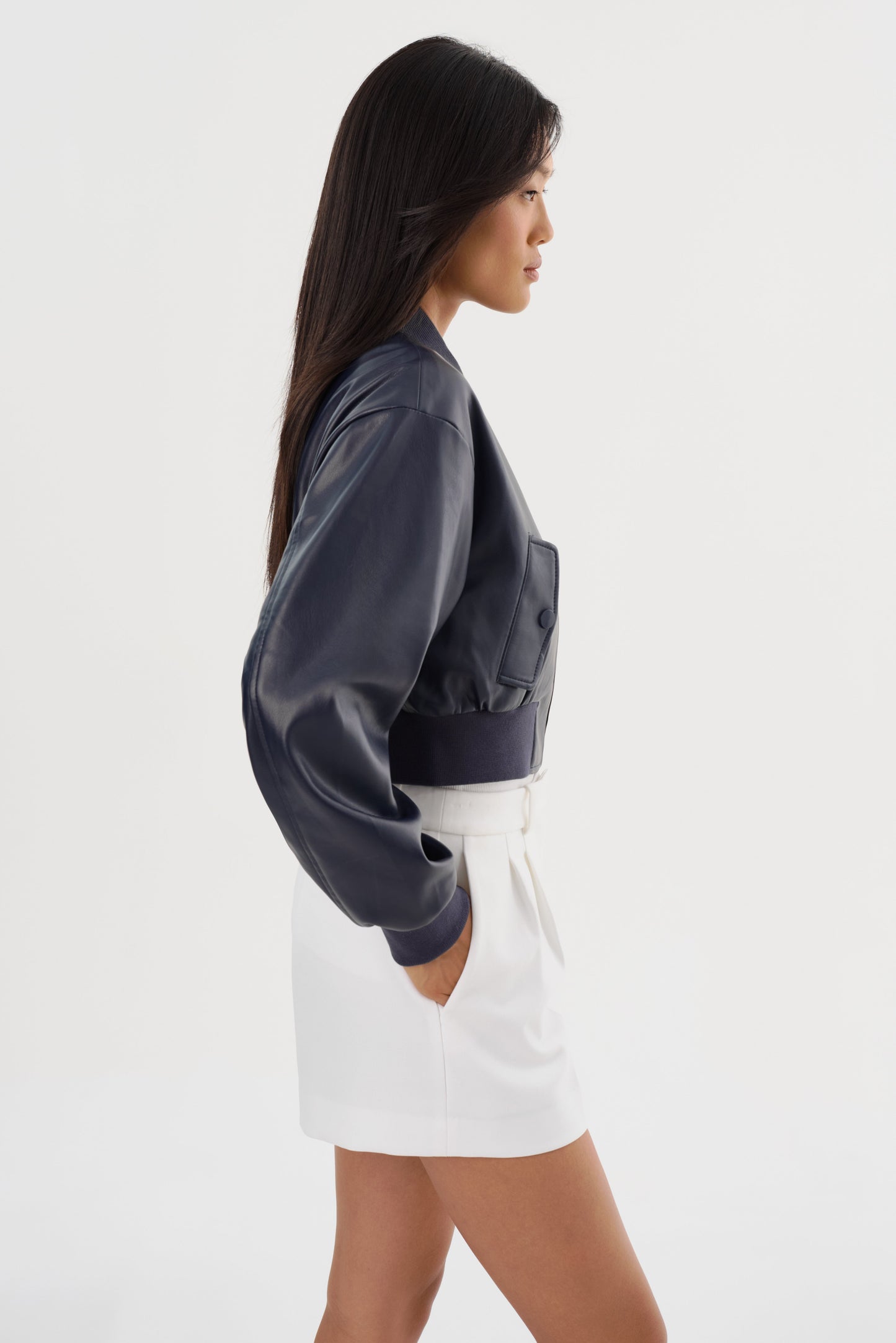 EVELIN | Faux Leather Cropped Bomber