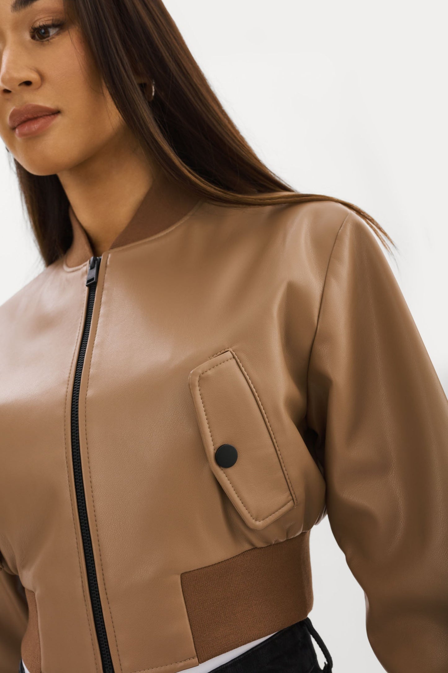 EVELIN | Faux Leather Cropped Bomber