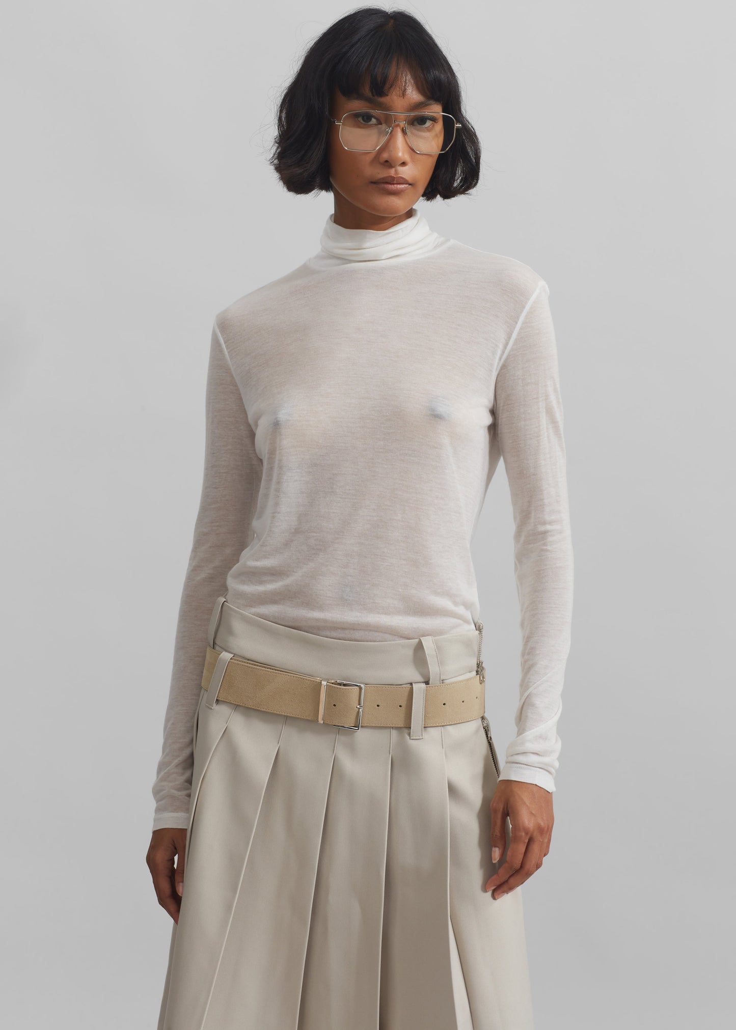 Evren Sheer Turtleneck - White