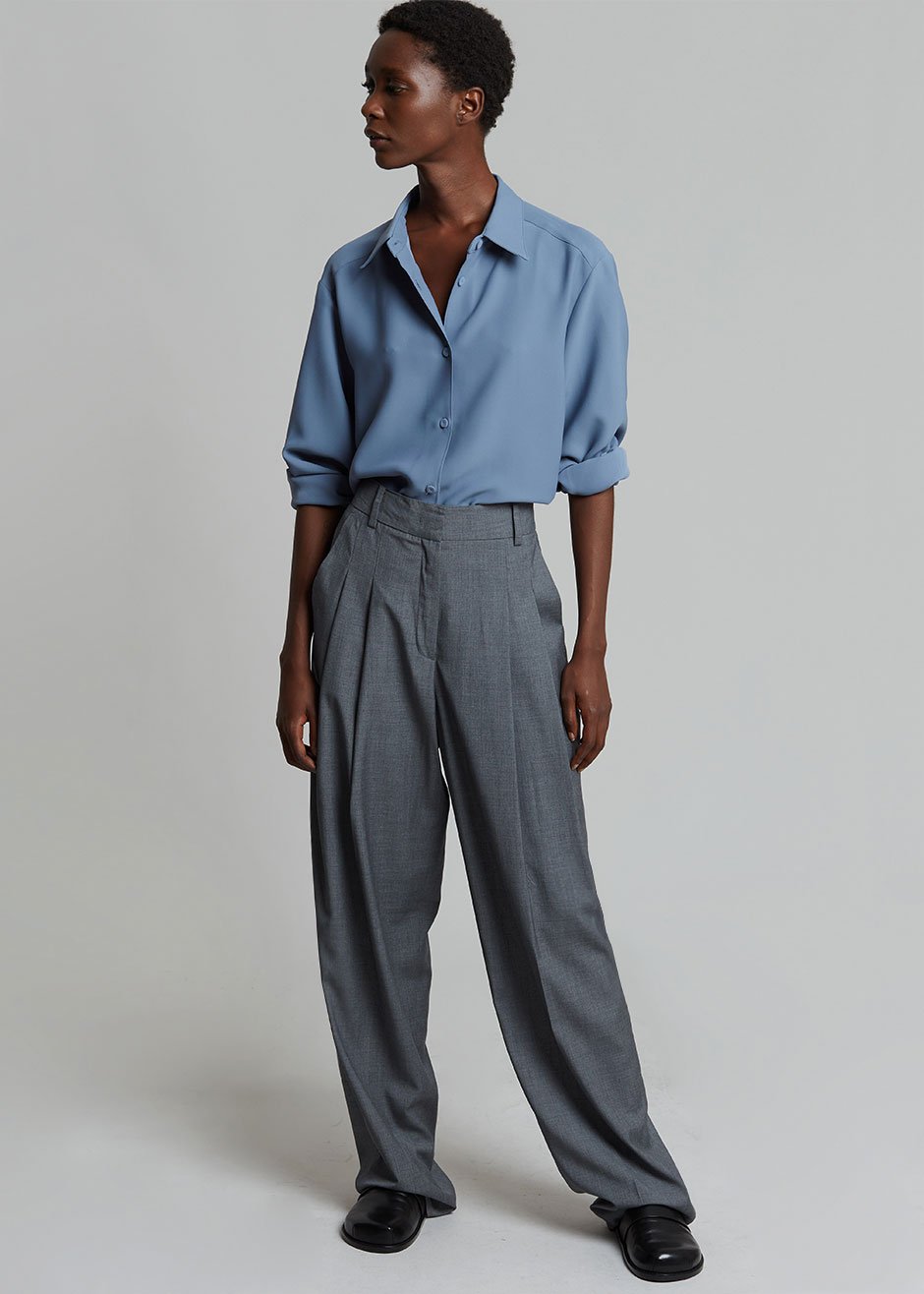 Gelso Pleated Trousers - Dark Grey Melange