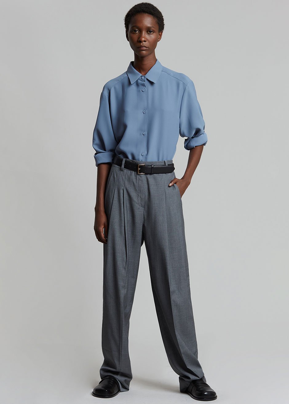 Gelso Pleated Trousers - Dark Grey Melange