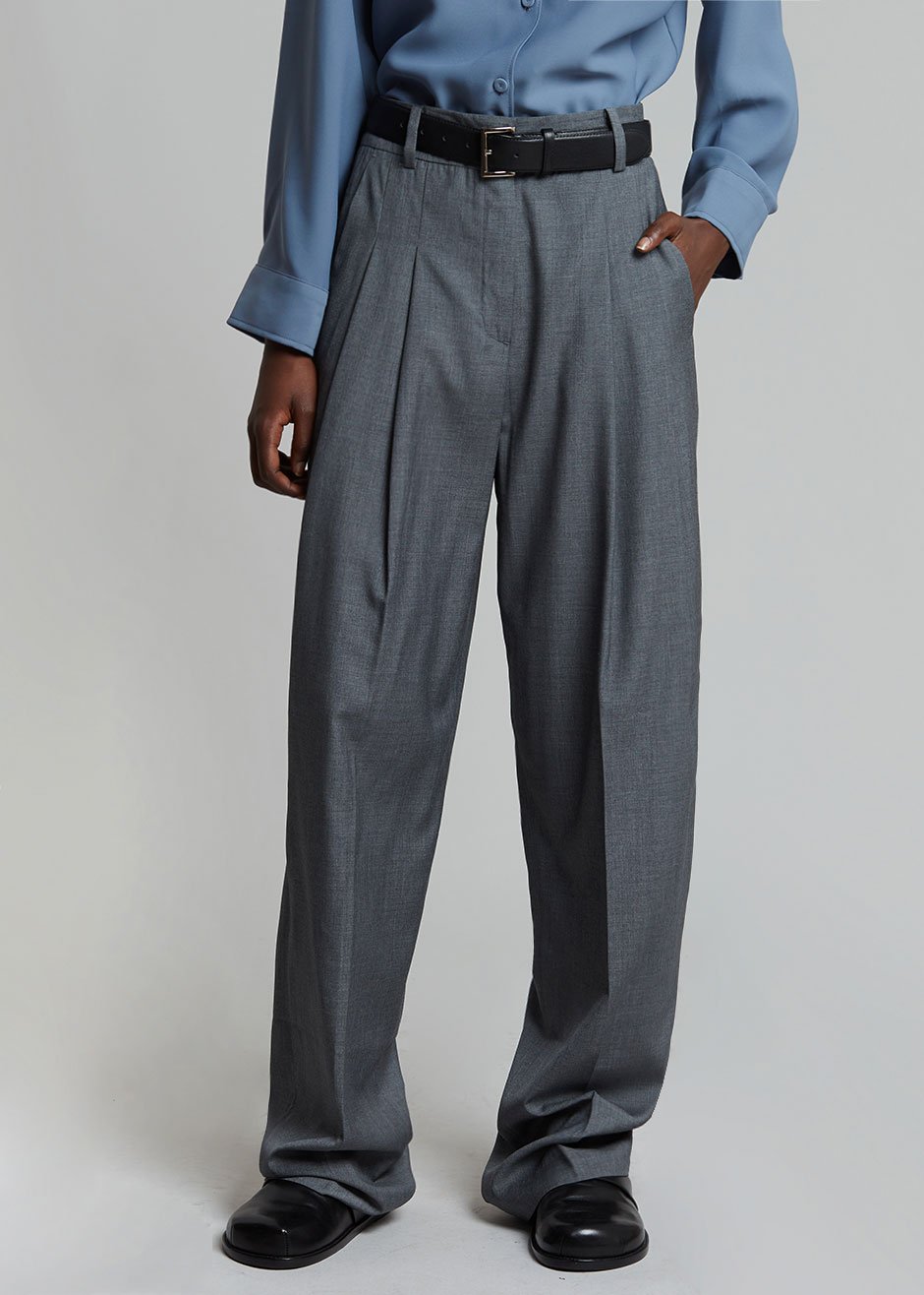 Gelso Pleated Trousers - Dark Grey Melange