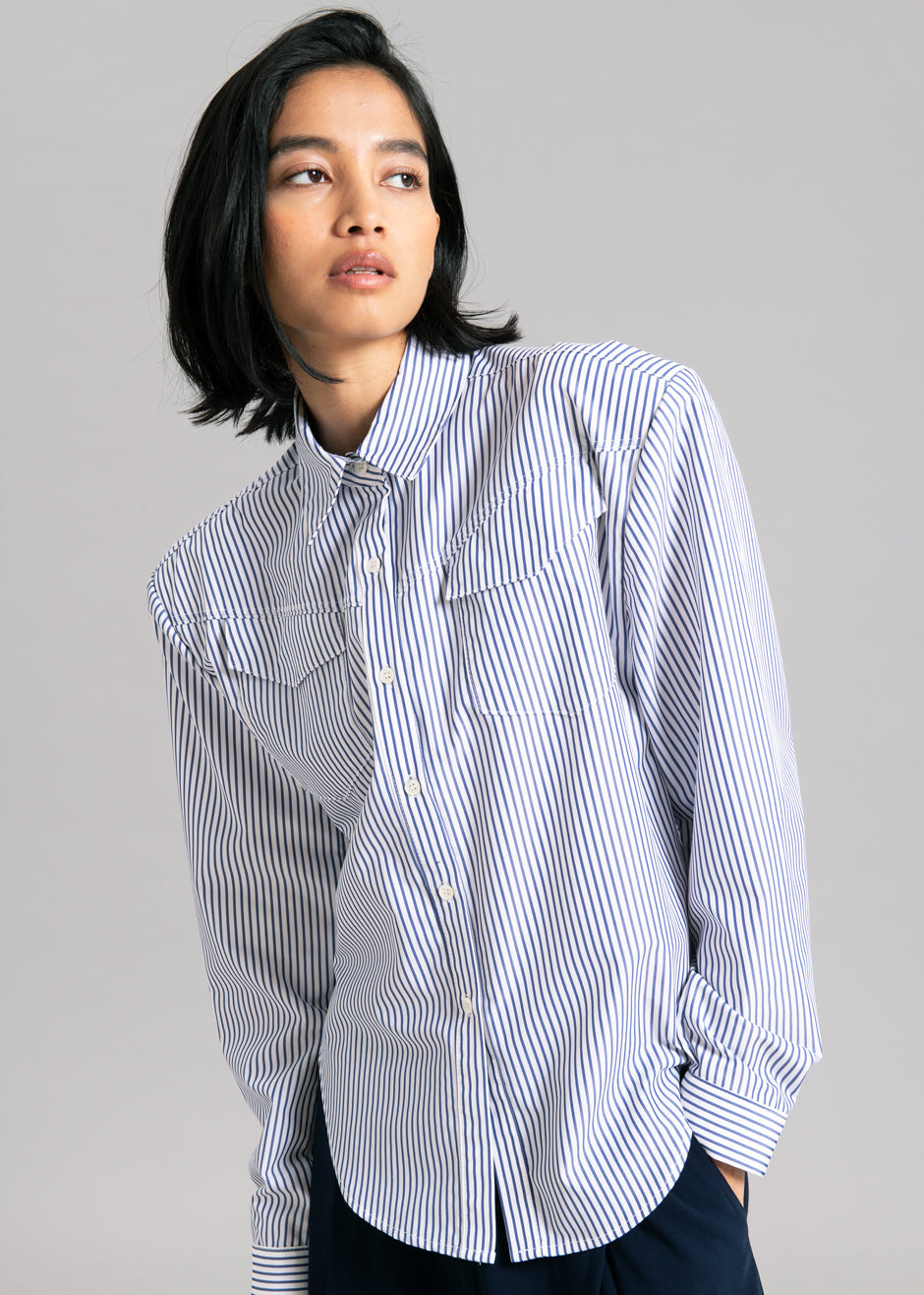 Jeanne Padded Shirt - Navy Stripe