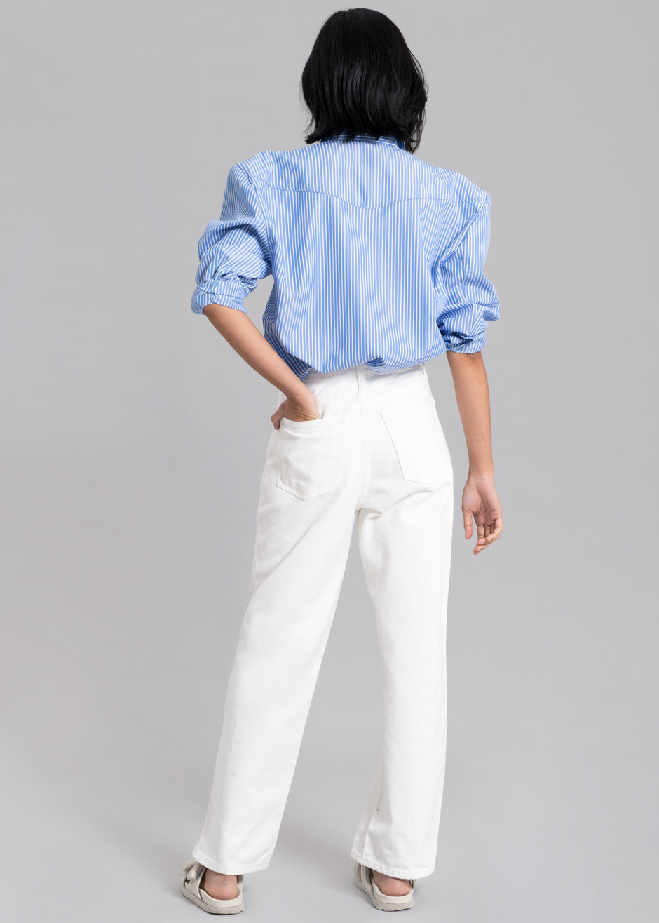 Jeanne Padded Shirt - White Stripe