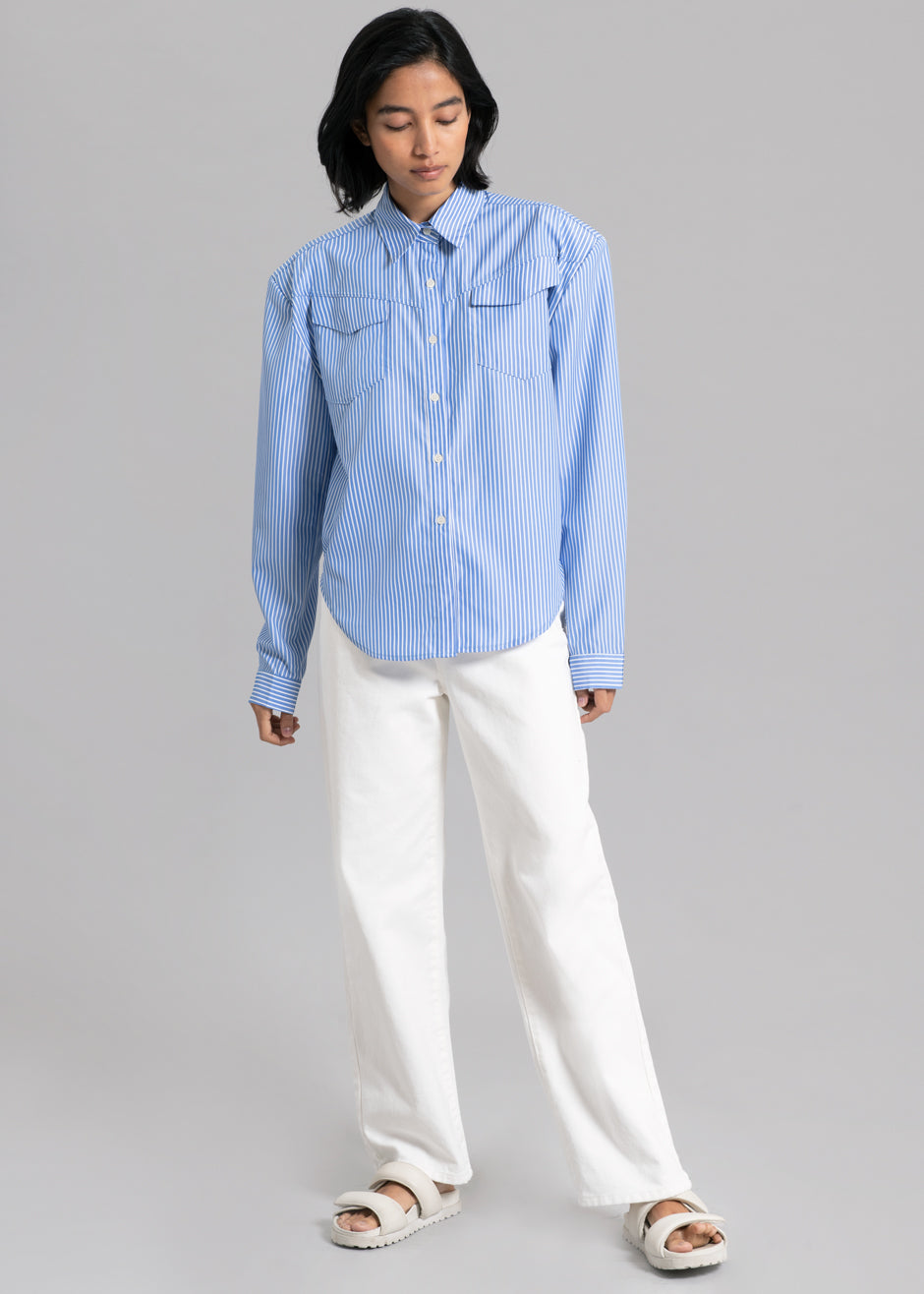 Jeanne Padded Shirt - White Stripe