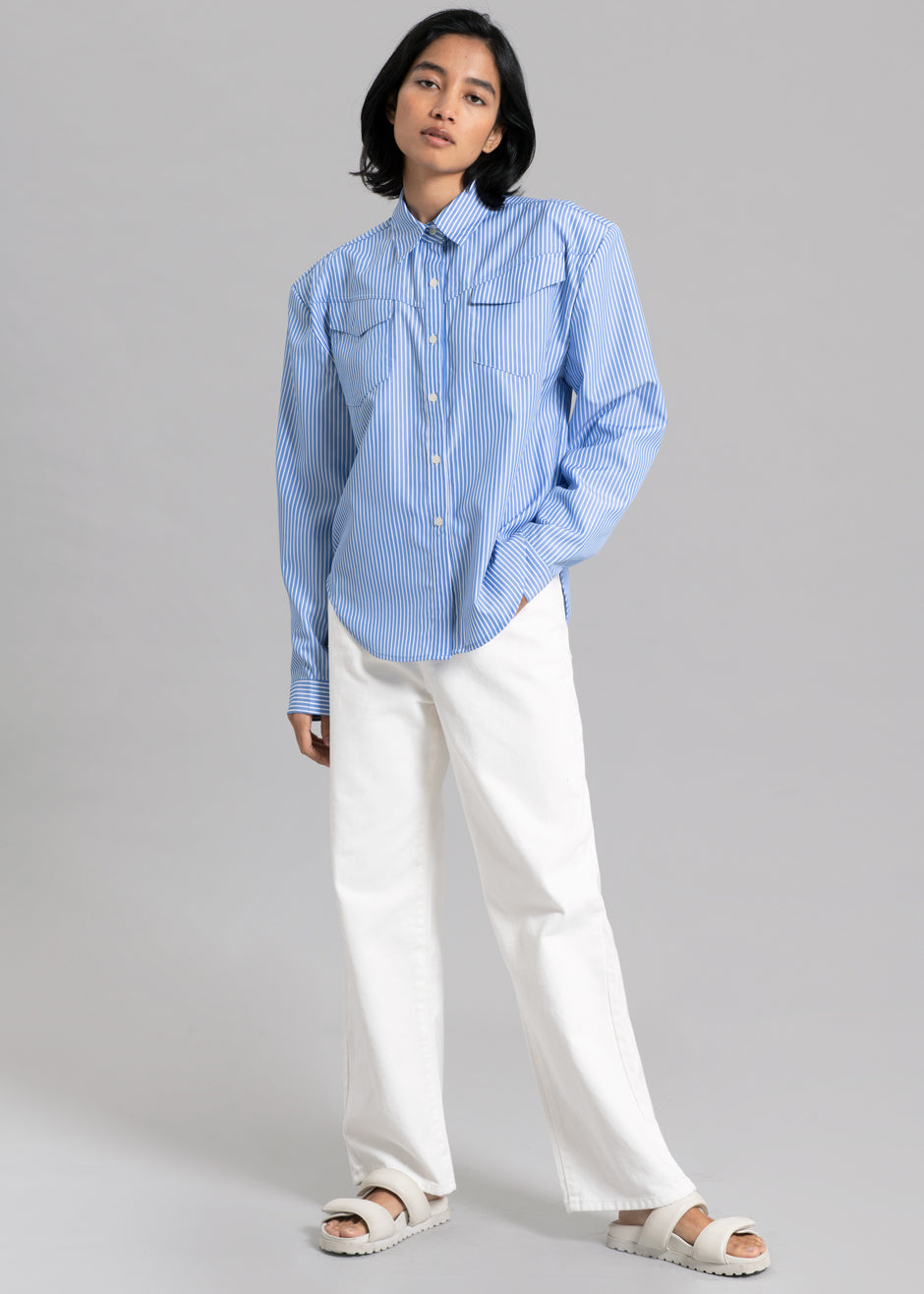 Jeanne Padded Shirt - White Stripe