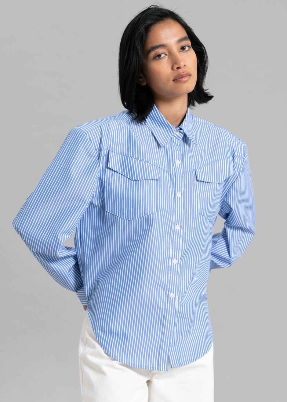 Jeanne Padded Shirt - White Stripe