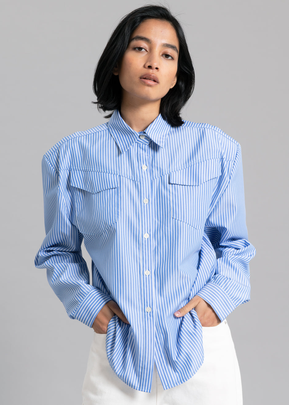 Jeanne Padded Shirt - White Stripe