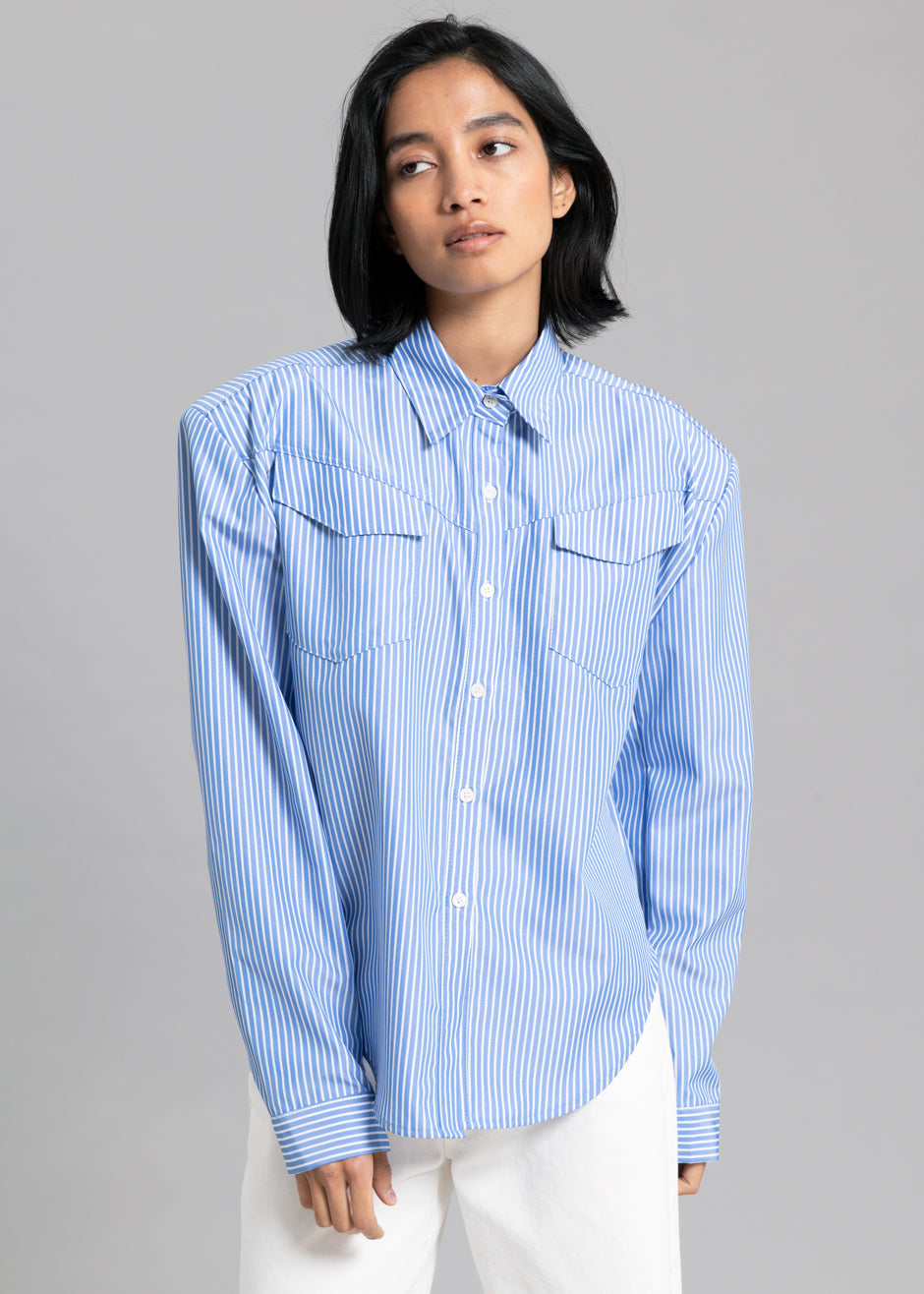 Jeanne Padded Shirt - White Stripe