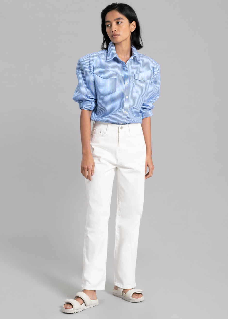 Jeanne Padded Shirt - White Stripe