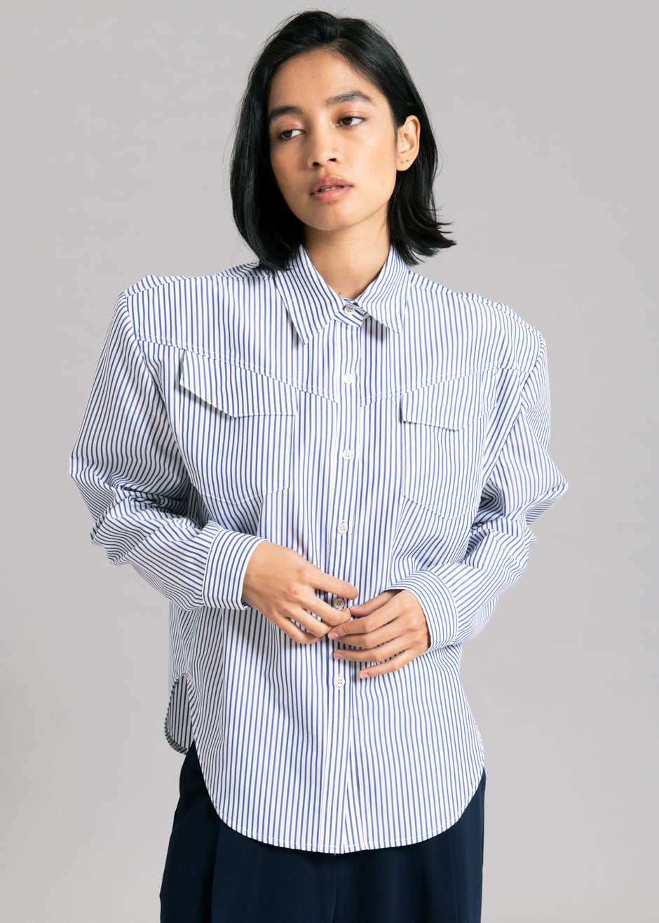 Jeanne Padded Shirt - Navy Stripe