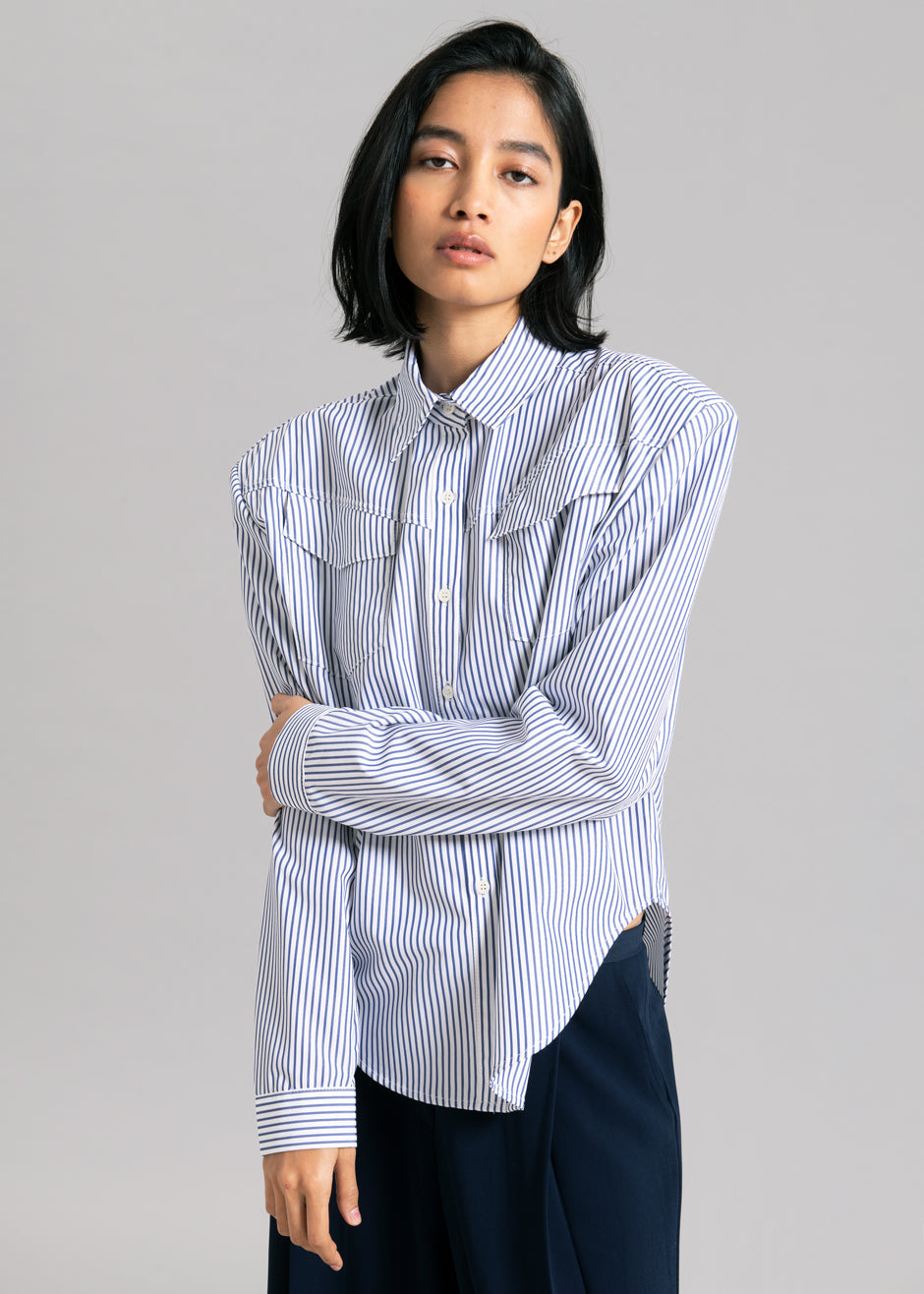 Jeanne Padded Shirt - Navy Stripe