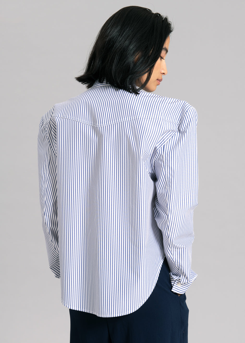 Jeanne Padded Shirt - Navy Stripe