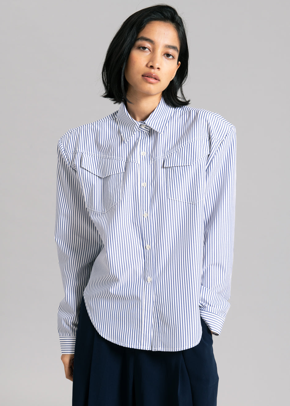 Jeanne Padded Shirt - Navy Stripe