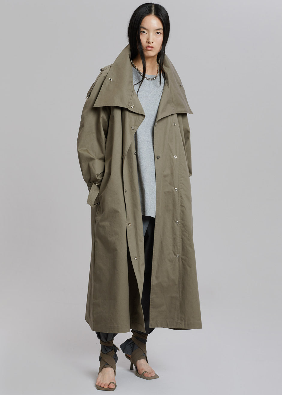 Lottie Wing Collar Trench Coat - Olive