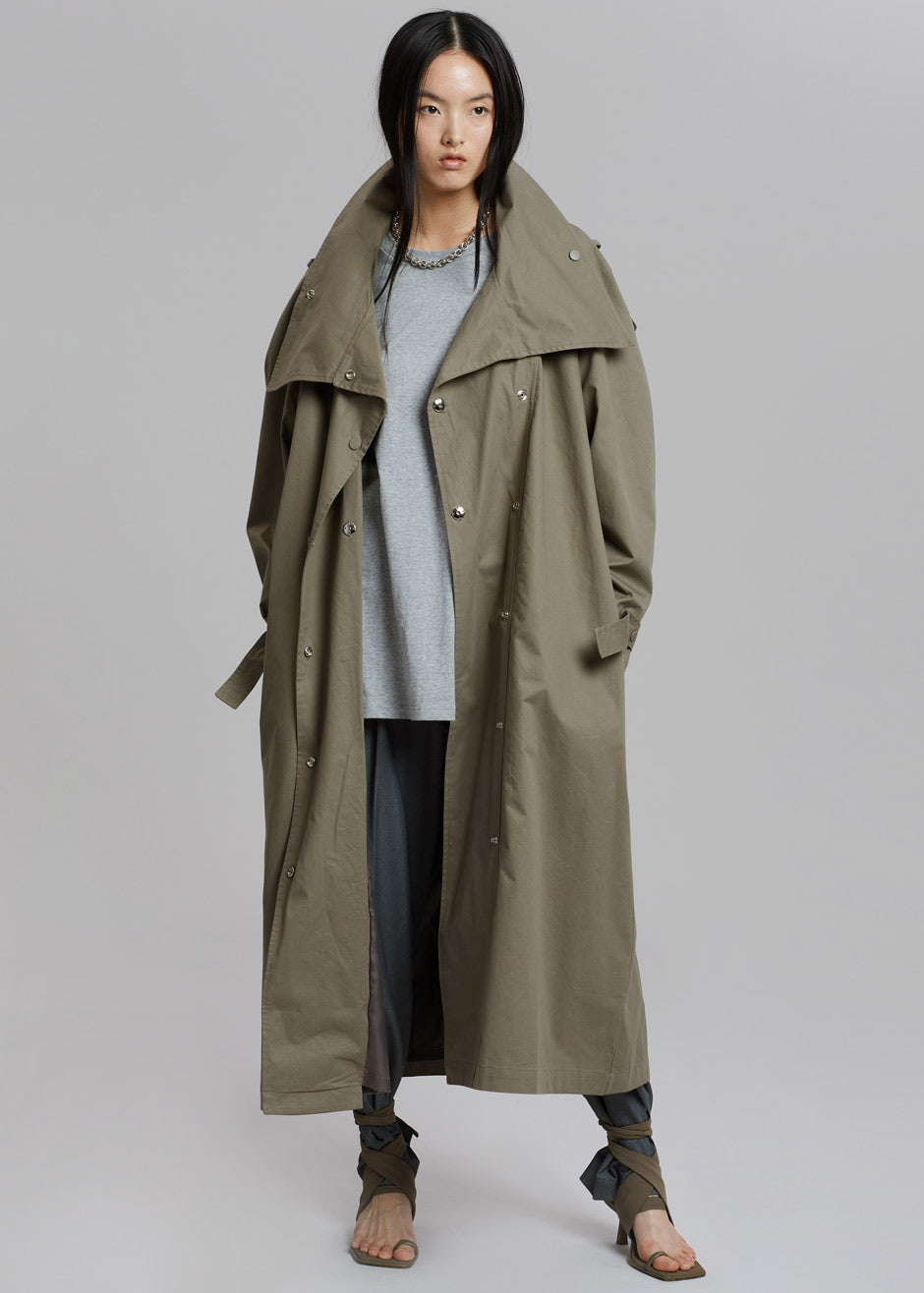 Lottie Wing Collar Trench Coat - Olive