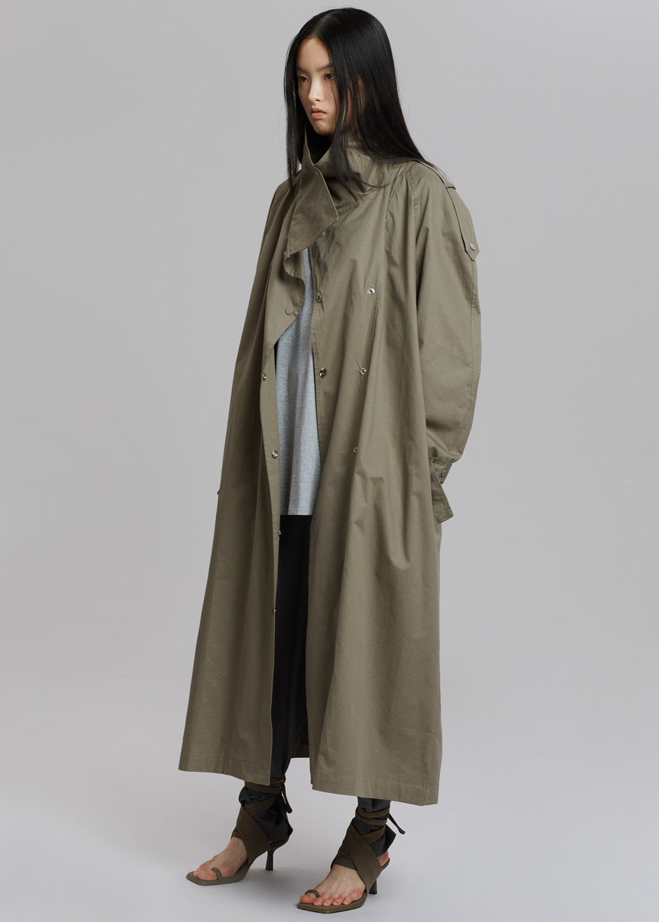 Lottie Wing Collar Trench Coat - Olive