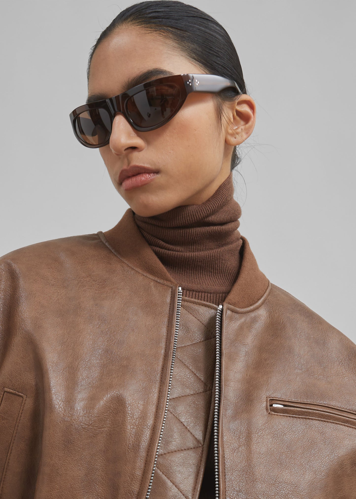 Gae Faux Leather Cropped Bomber - Brown