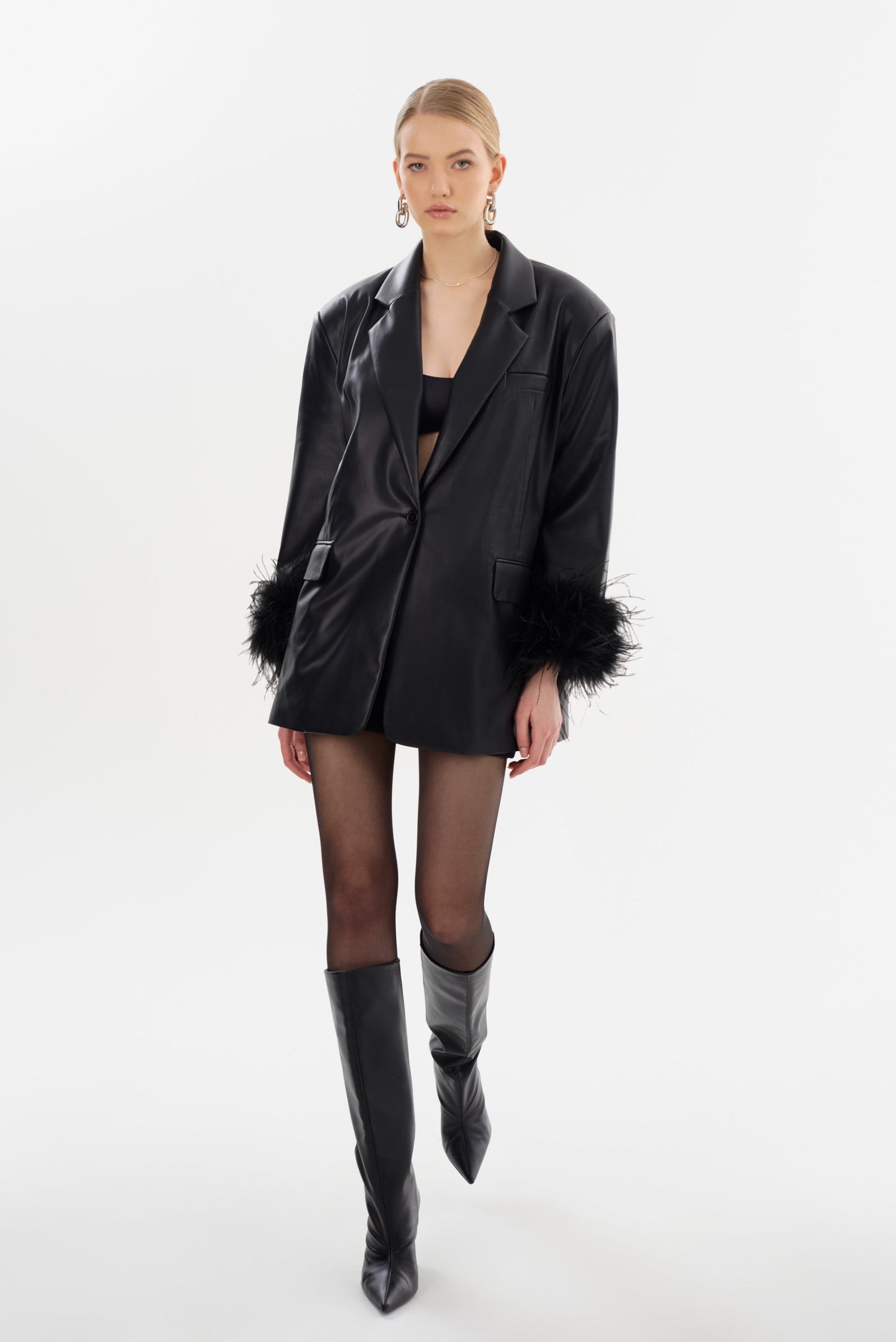 GALIA | Feather Trim Blazer