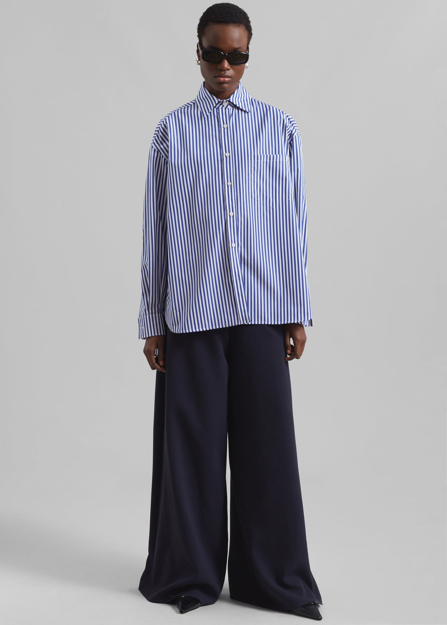 Georgia Boxy Shirt - White/Blue Stripe