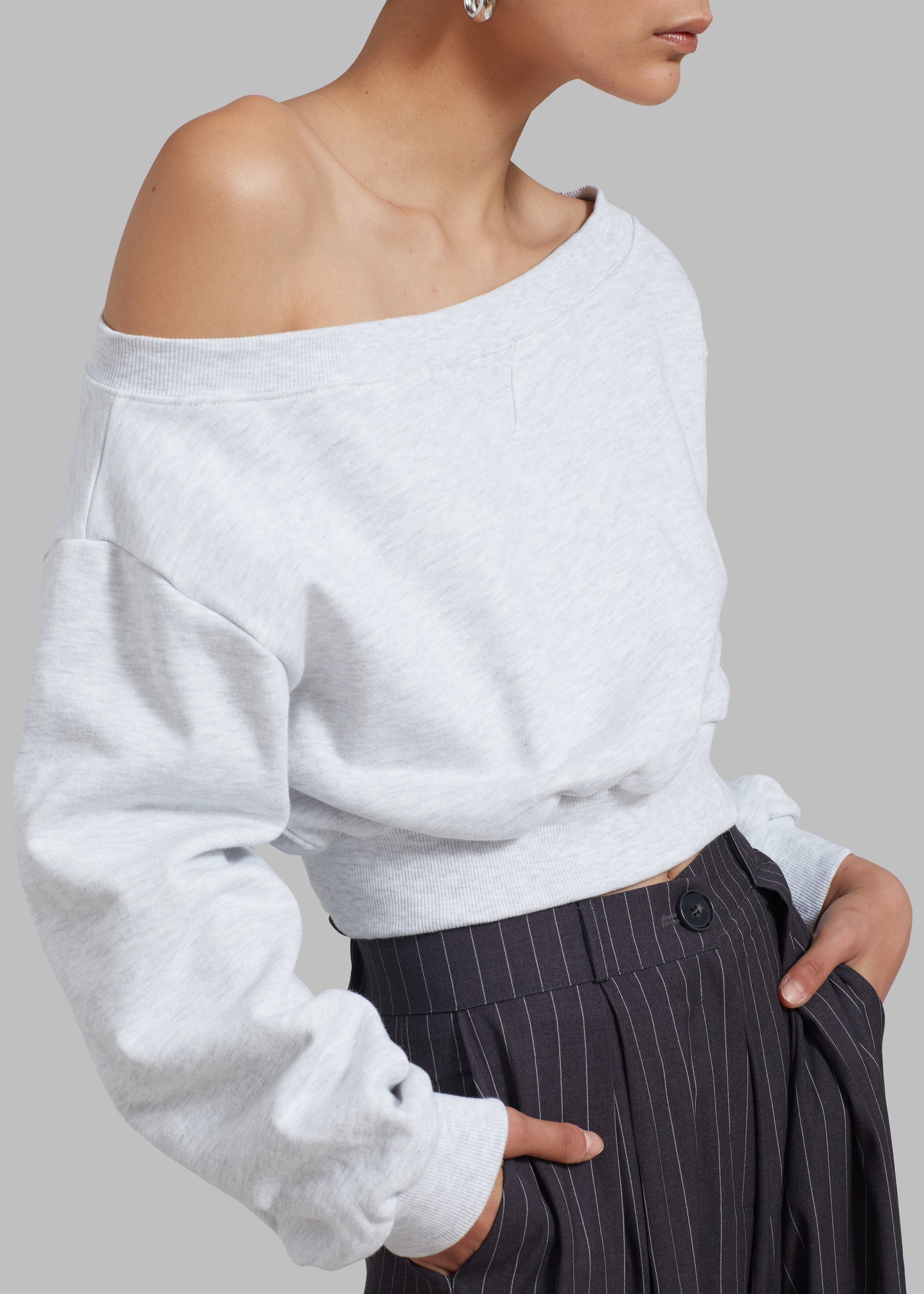 Gine Cropped Sweatshirt - Grey Melange