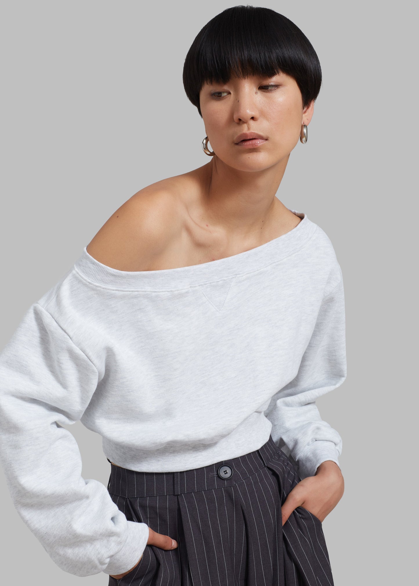 Gine Cropped Sweatshirt - Grey Melange