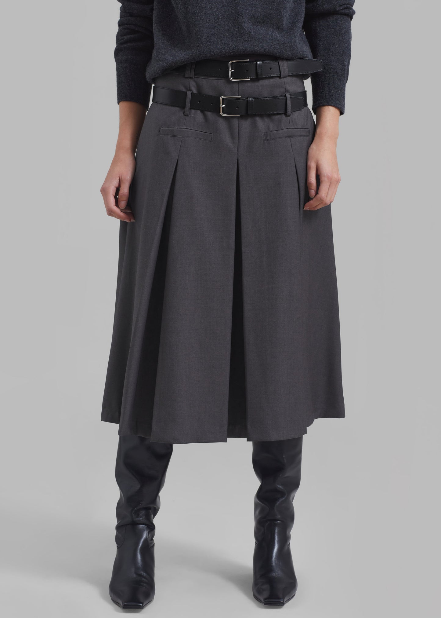 Gisele Pleated Midi Skirt - Grey