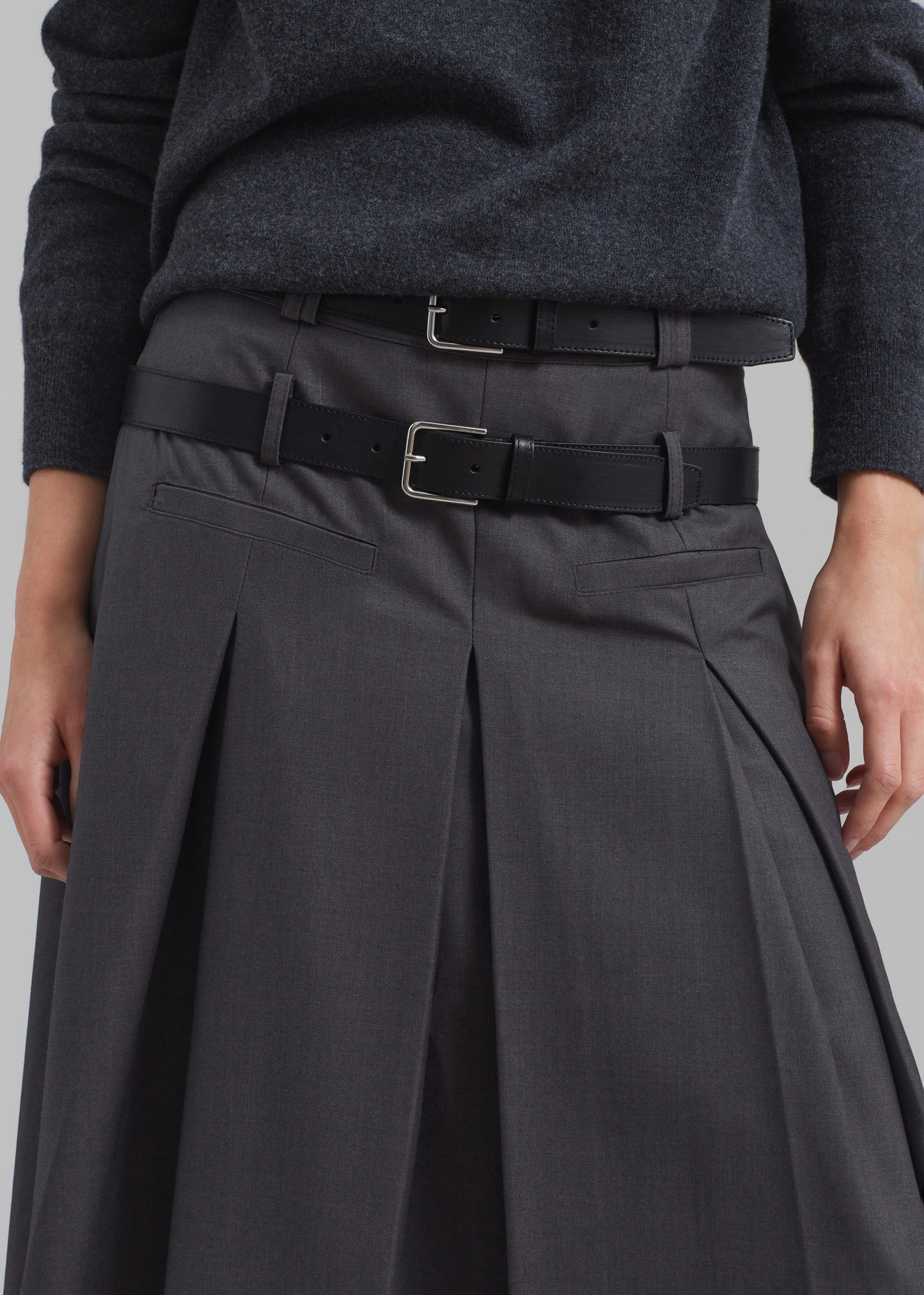 Gisele Pleated Midi Skirt - Grey