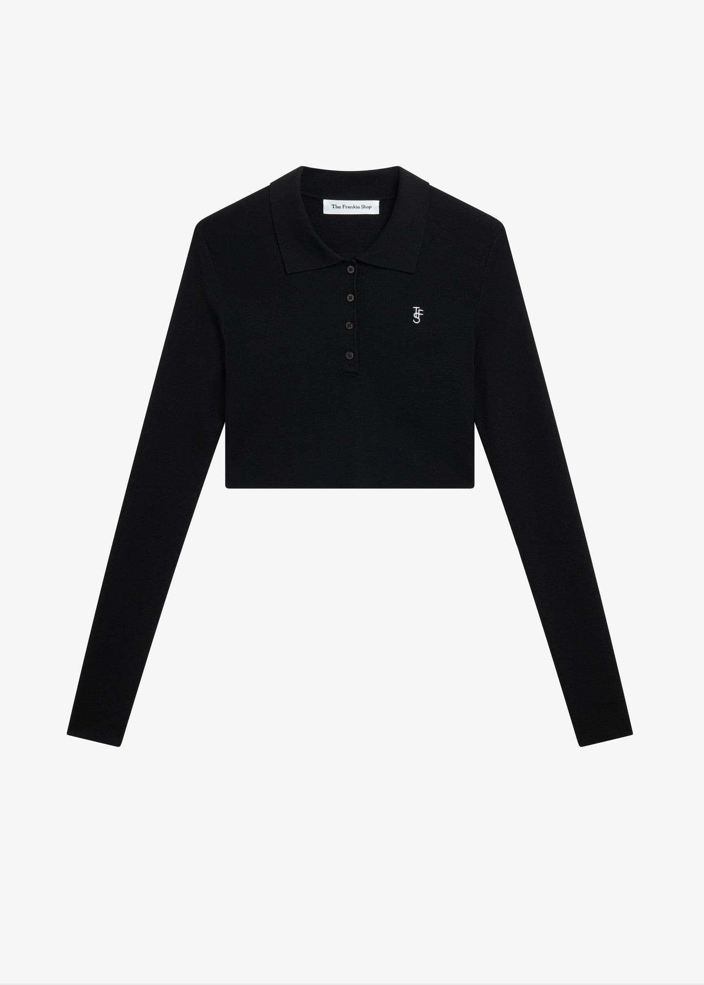 Giselle Cropped Knit Polo - Black