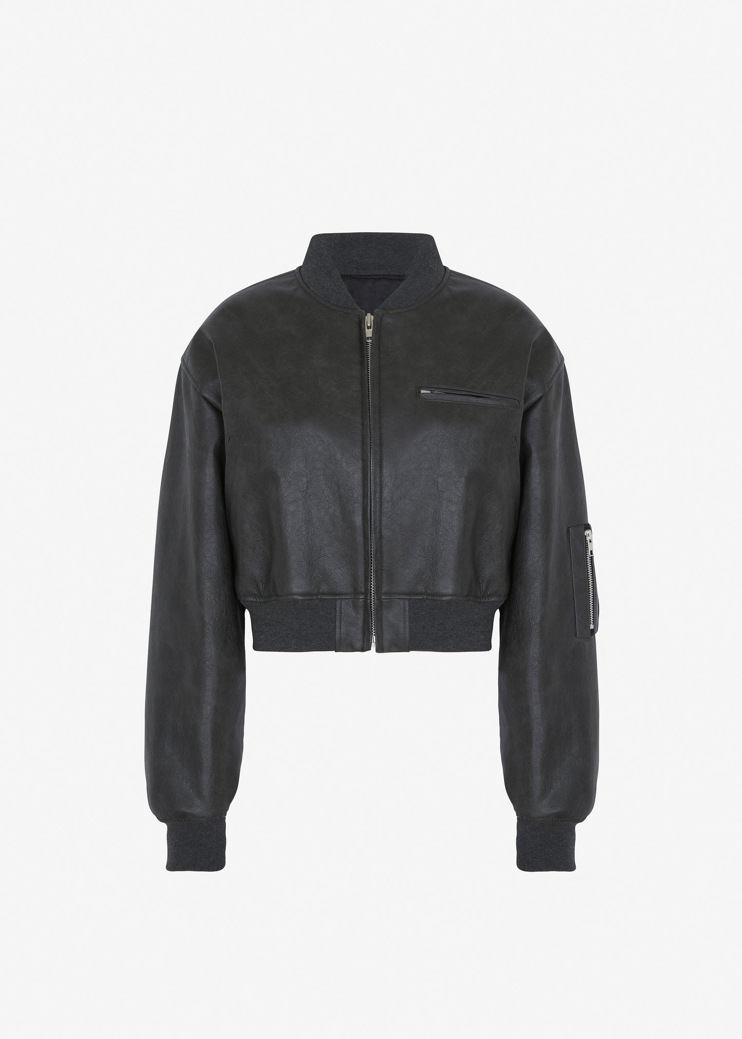 Gae Faux Leather Cropped Bomber - Charcoal