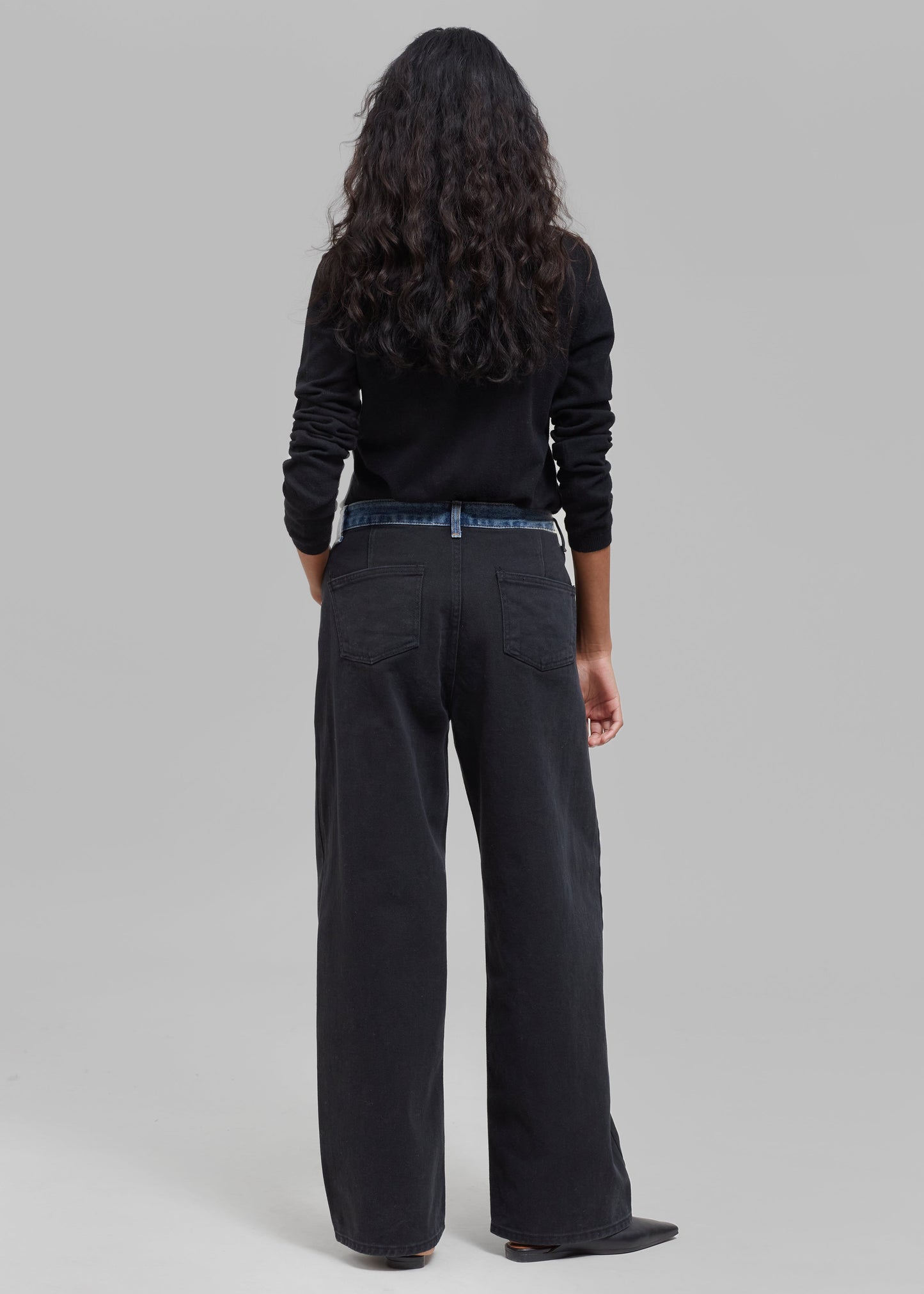 Hayla Contrast Denim Pants - Black/Blue