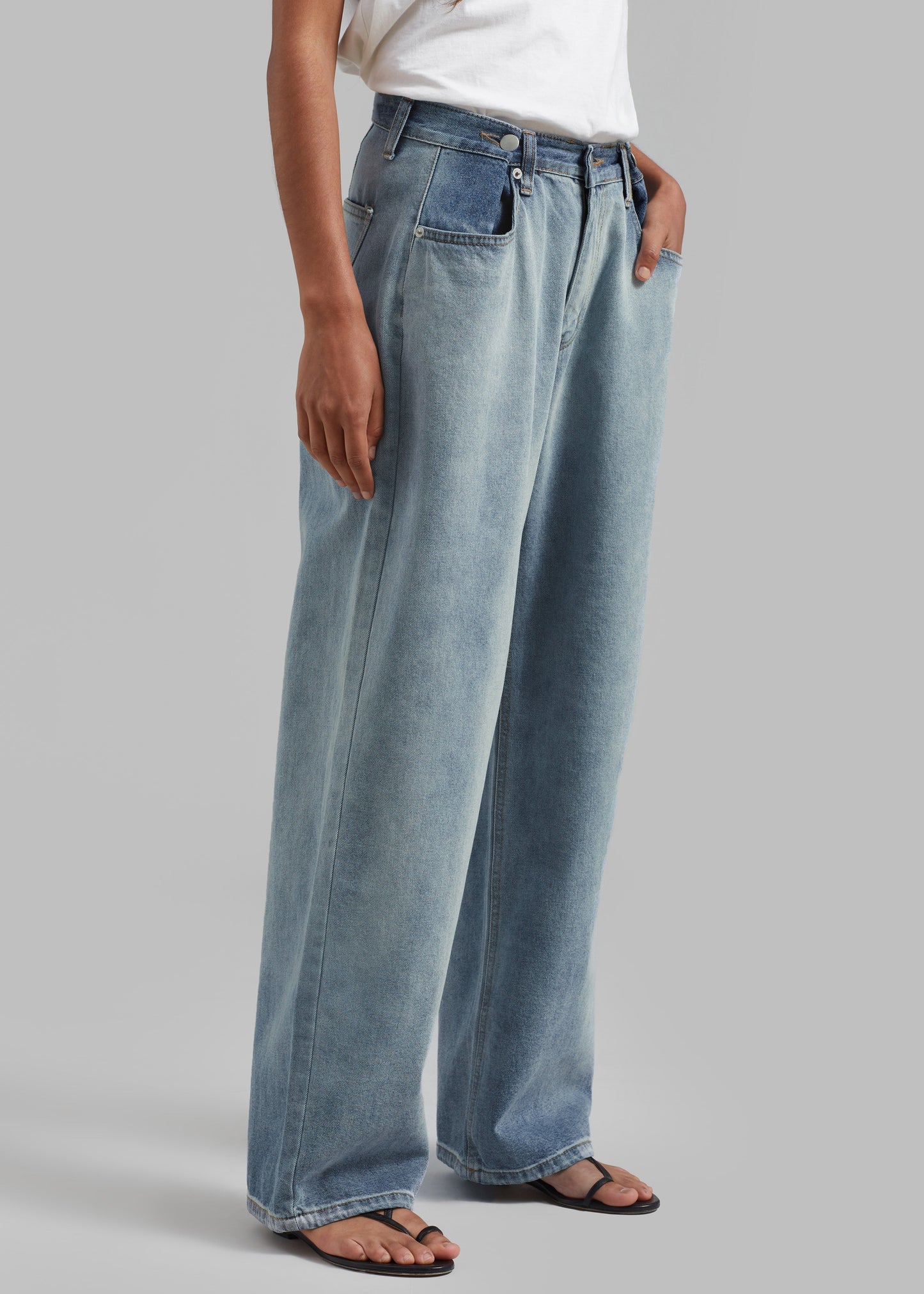 Hayla Contrast Denim Pants - Light Wash/Blue