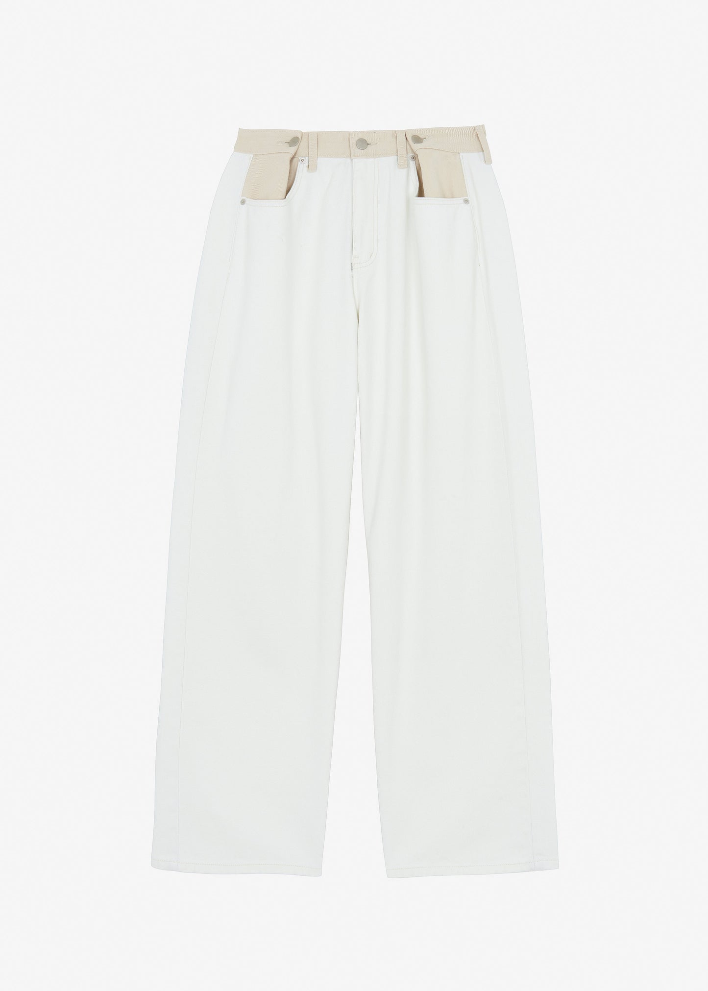 Hayla Contrast Denim Pants - Off White/Beige