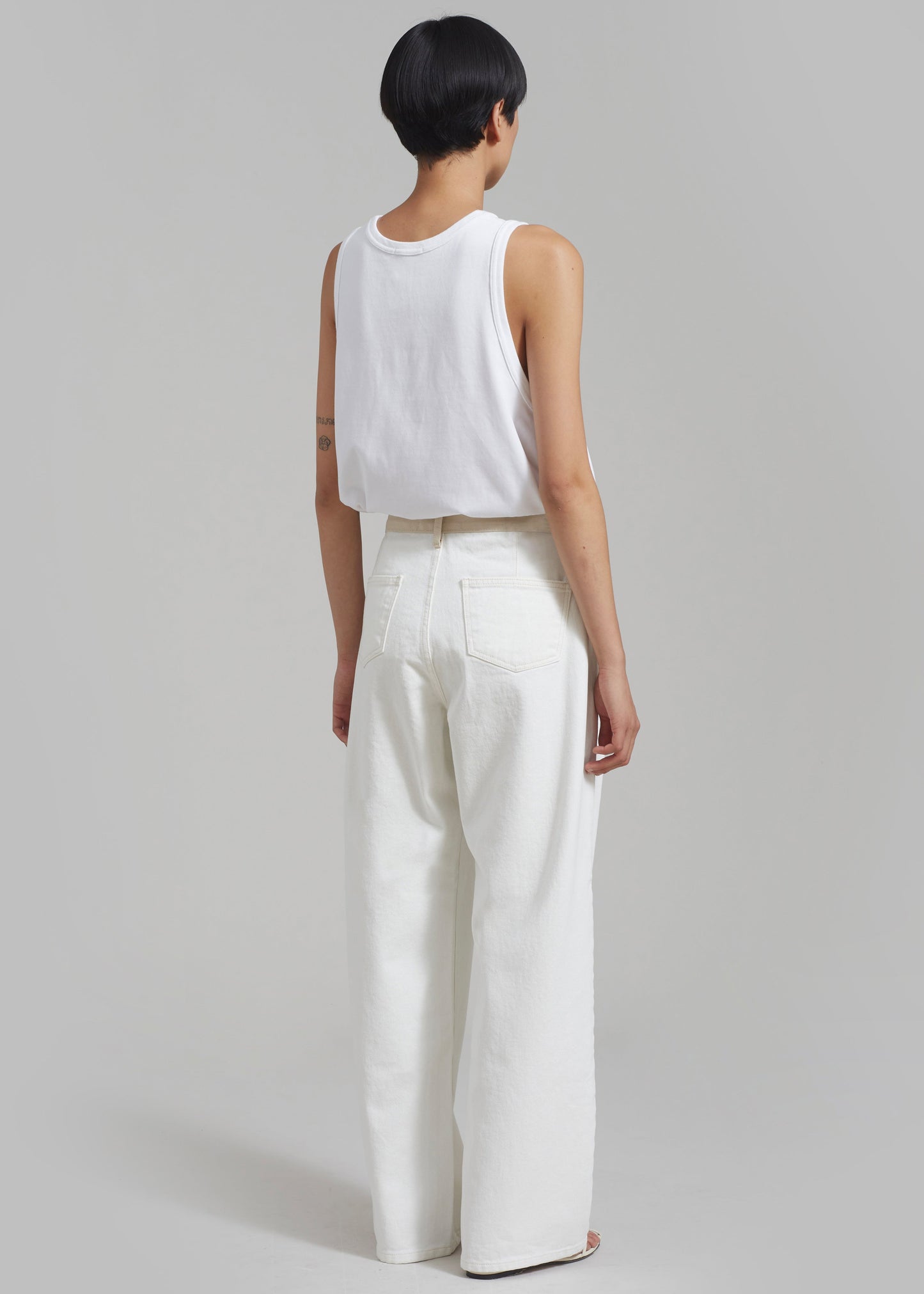 Hayla Contrast Denim Pants - Off White/Beige